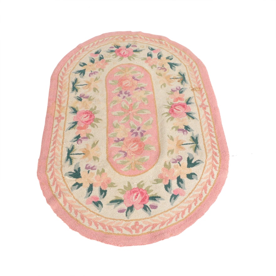 3'5 x 5'4 Hand-Hooked Floral Oval Wool Rug