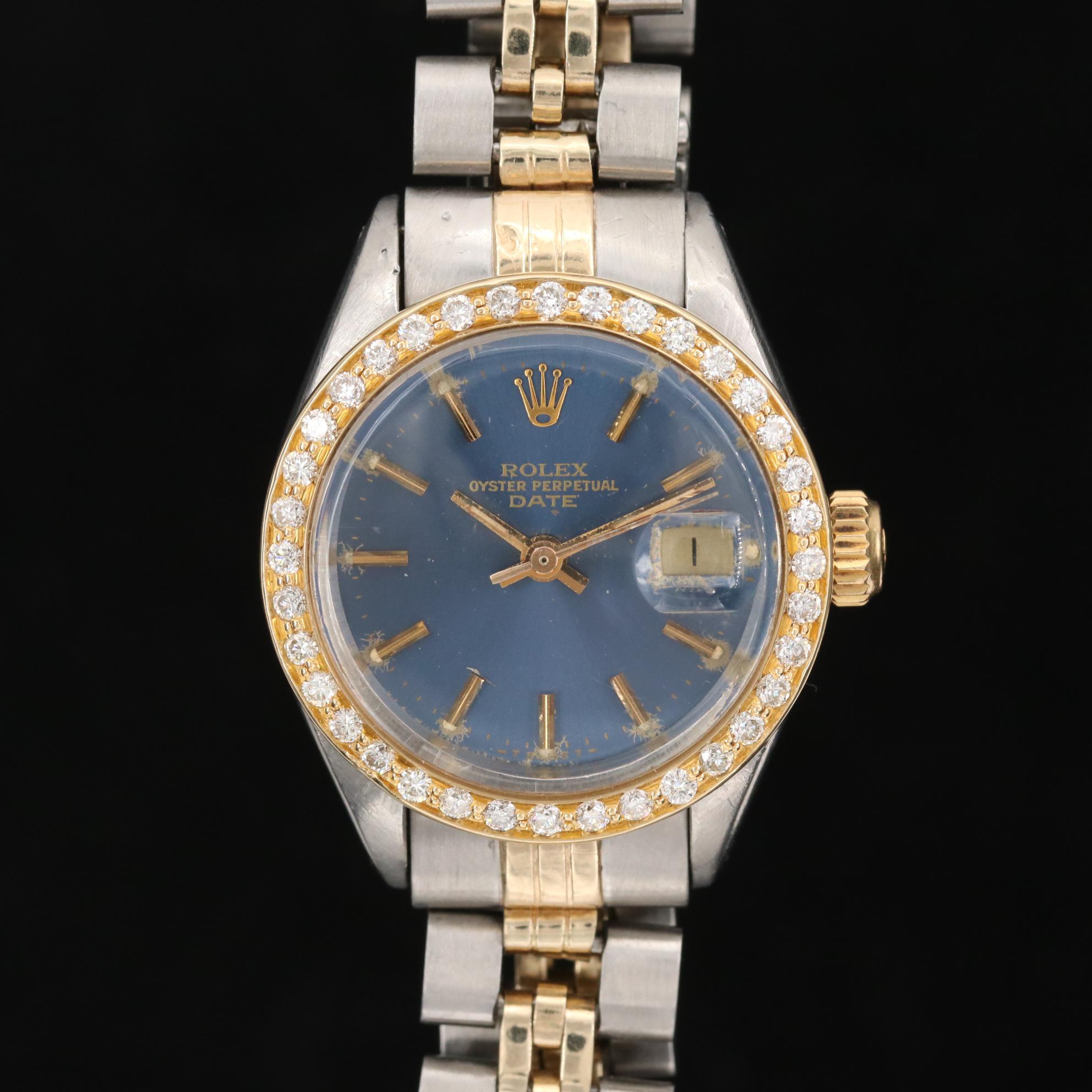 Rolex Date 18K Gold, Diamond and Stainless Steel Watch with 14K Bracelet, 1978