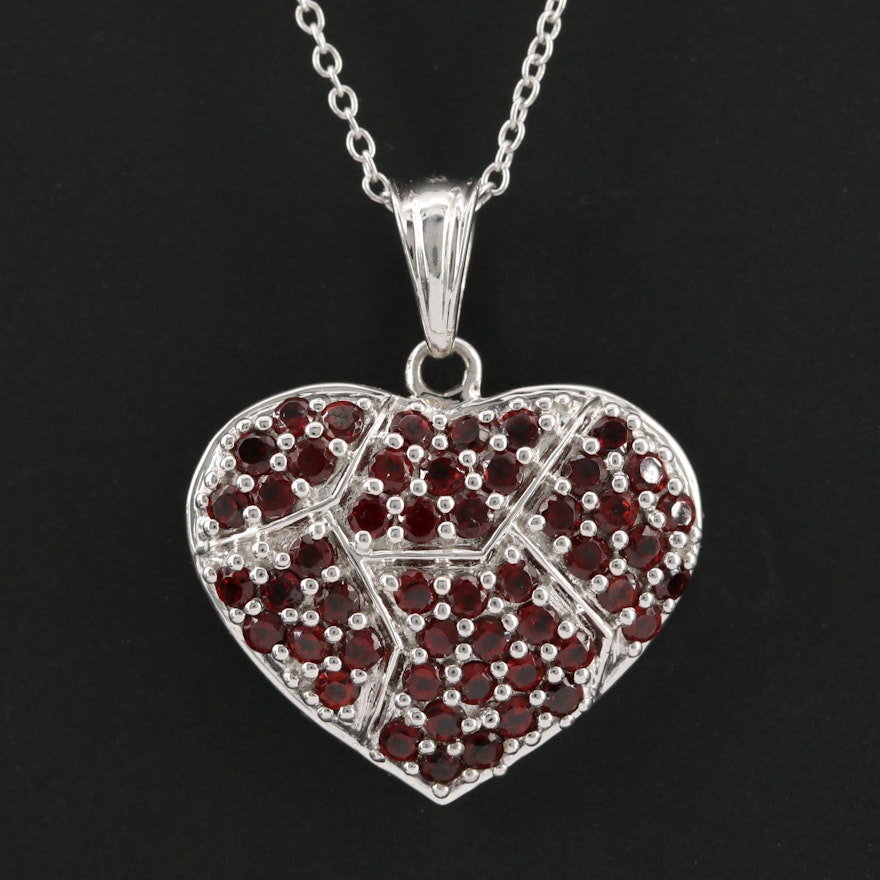 Sterling Silver Garnet Heart Pendant Necklace