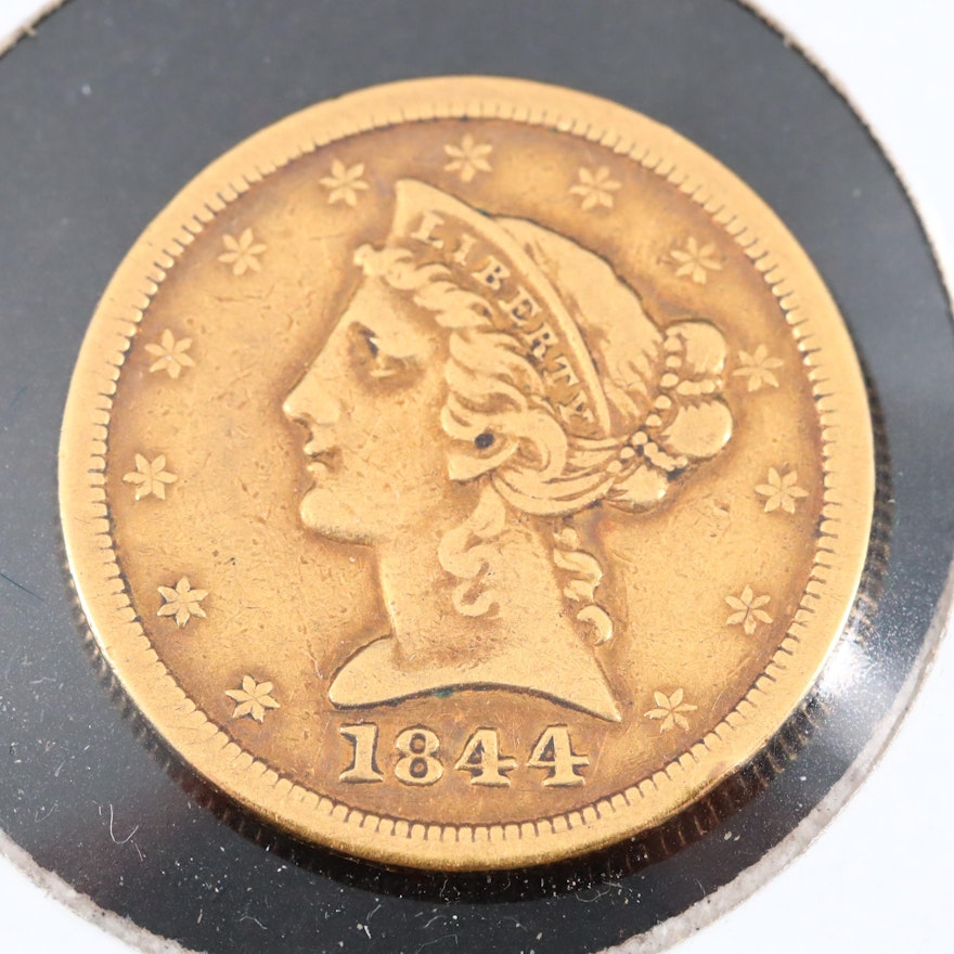 1844-O Liberty Head $5 Gold Half Eagle Coin