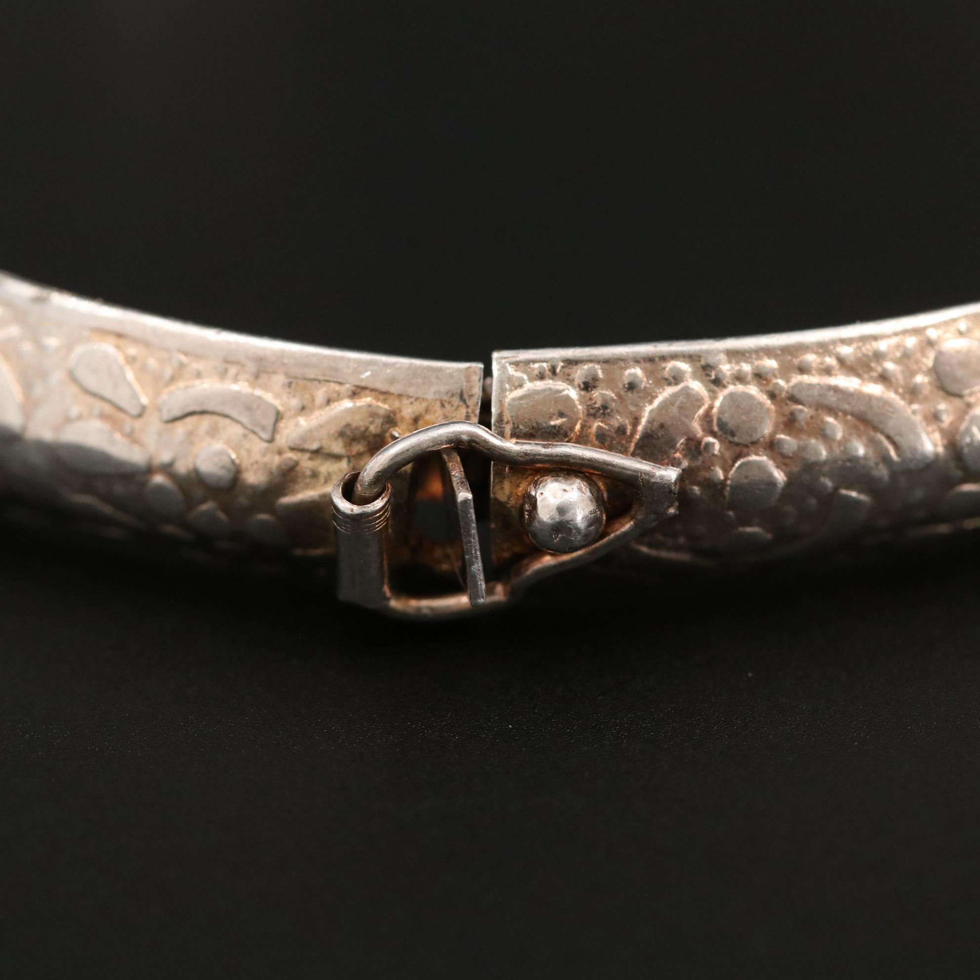 Sterling Silver Textured, Hinged, Bangle Bracelet