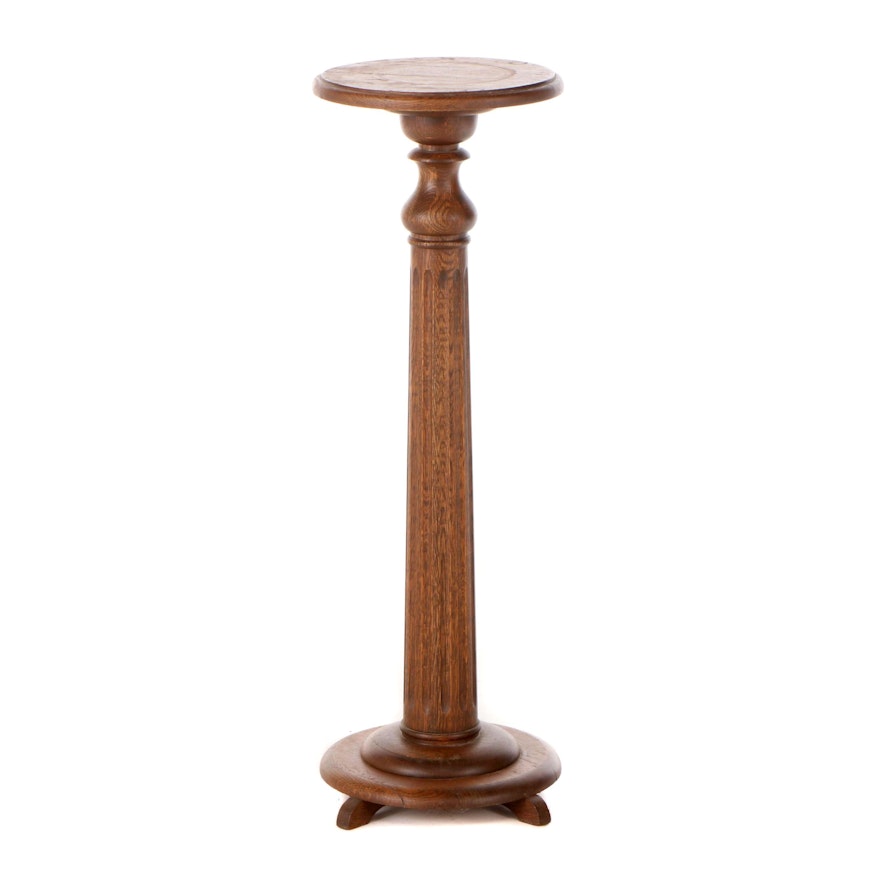 Oak Fluted Pedestal Display Stand, Late 20th Century
