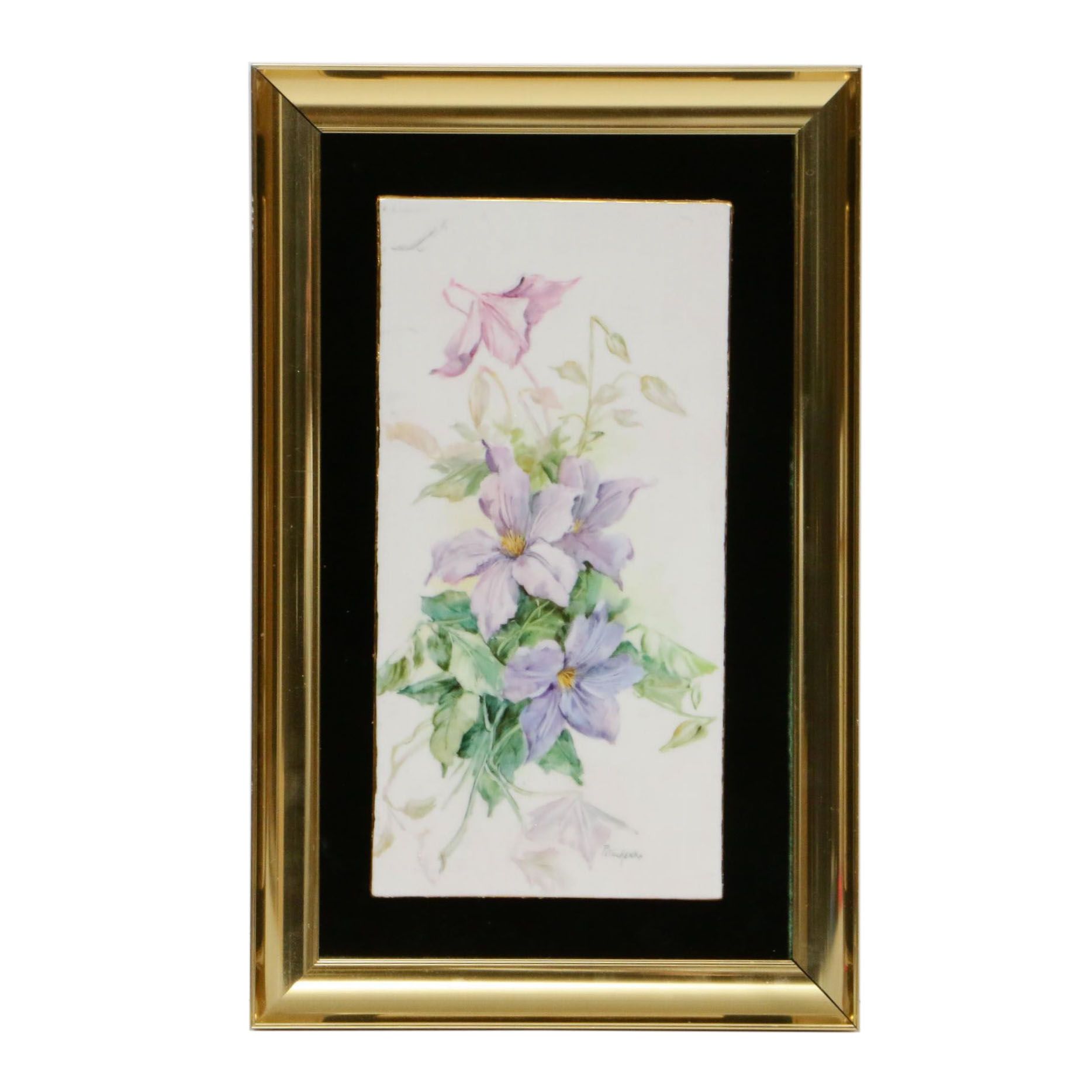 Dolores Petachenko Floral Hand-Painted Porcelain Tile, 20th Century