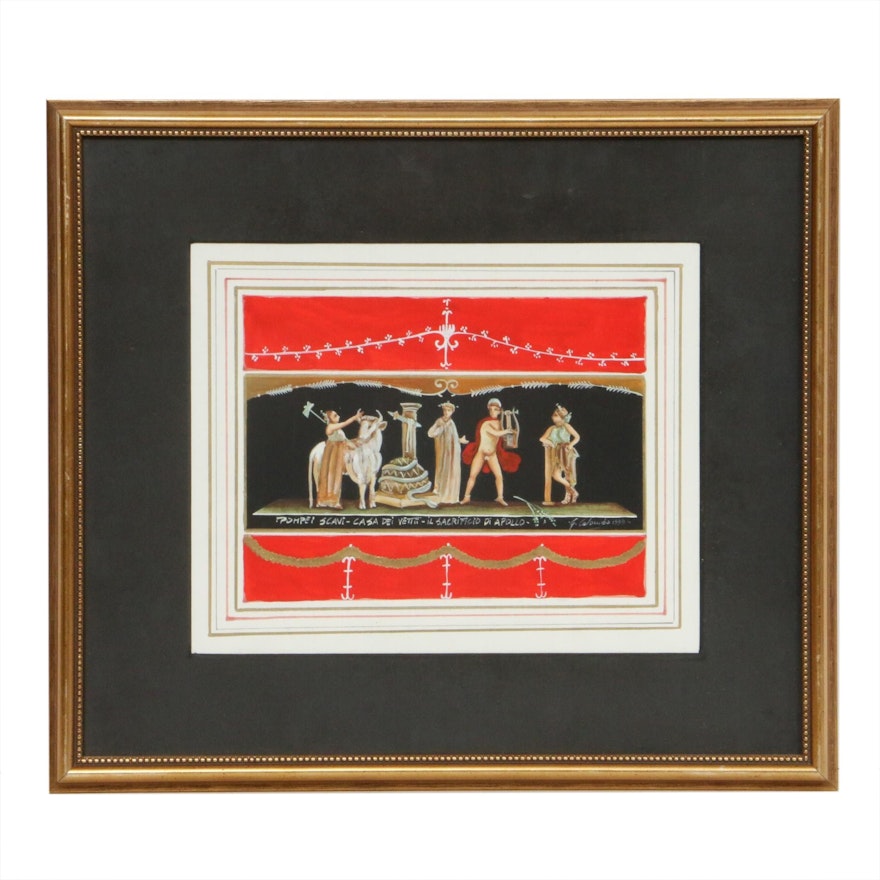 G. Colombo Gouache Painting "The Sacrifice of Apollo," 1999