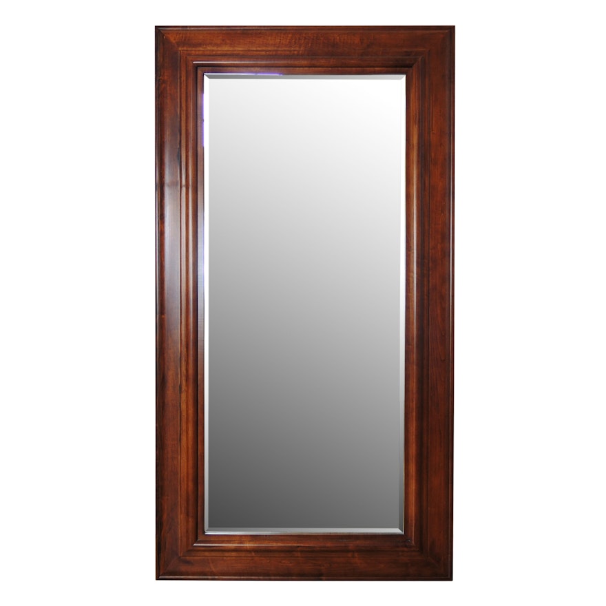 Large Full-Length Wooden Rectangular Wall Mirror with Beveled Glass
