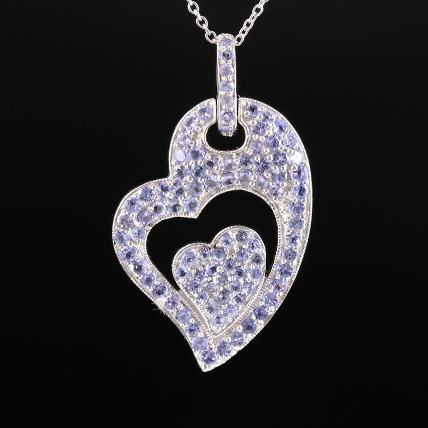 Sterling Silver Tanzanite Heart Pendant Necklace