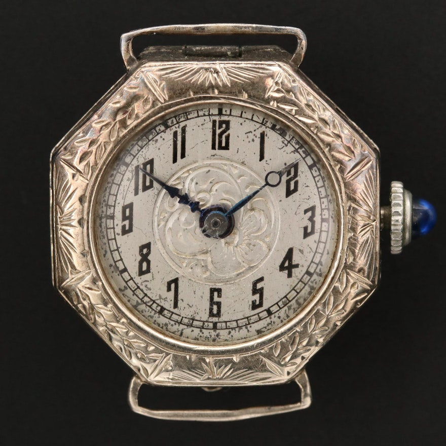 Antique Esef 14K White Gold Stem Wind Wristwatch