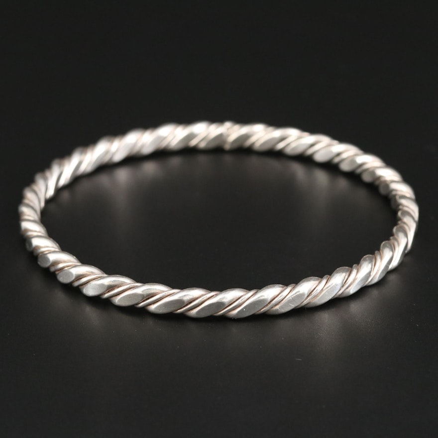 Sterling Silver Forged Wire Bangle Bracelet
