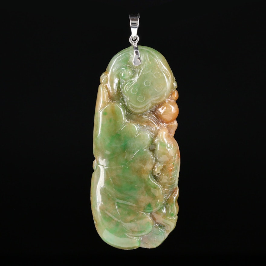 Carved Jadeite Pendant With 18K White Gold Bail