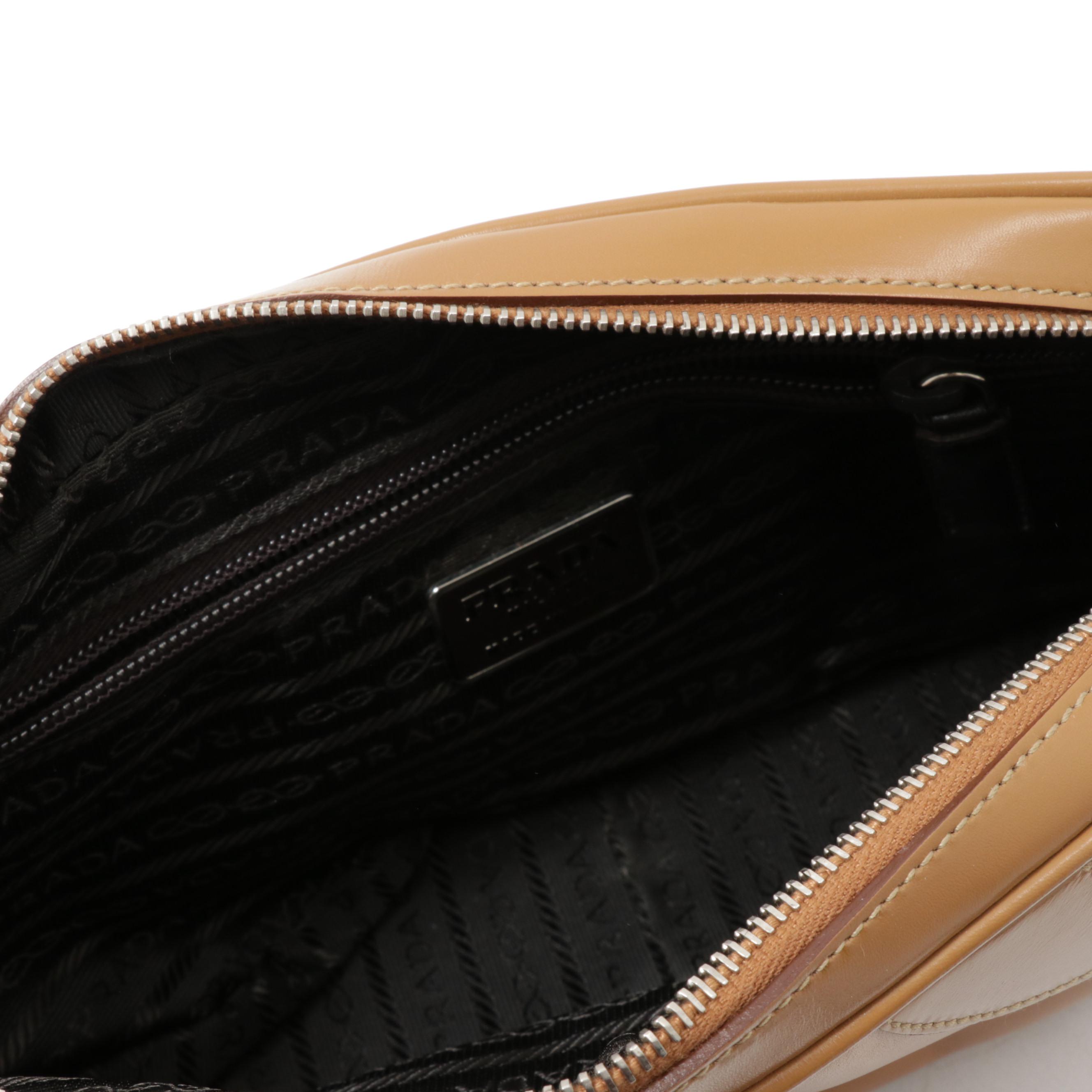 Prada Leather Shoulder Bag in Camel with Pierced Leather