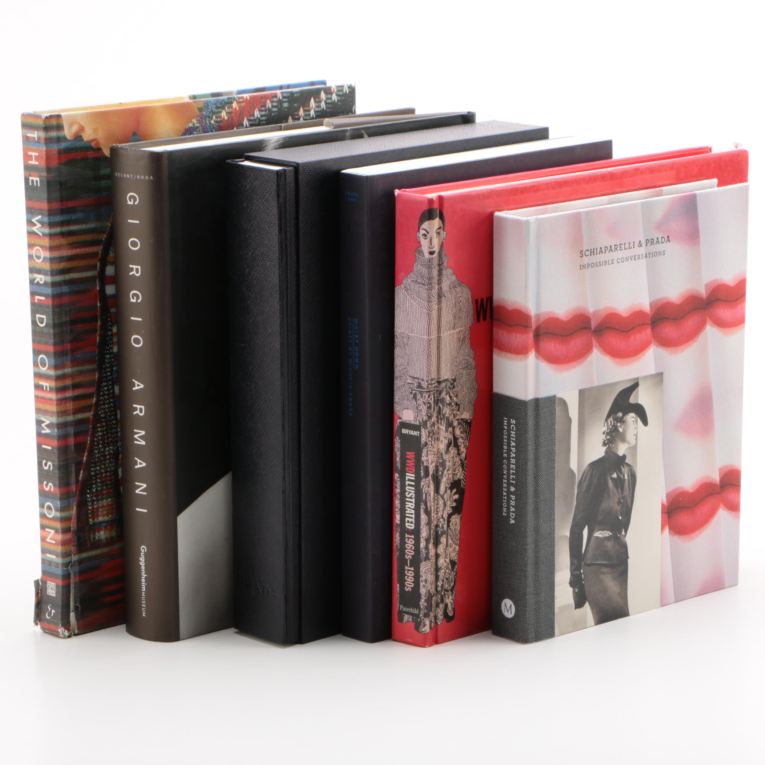Haute Couture Fashion Books Including Armani, Prada, and Schiaparelli