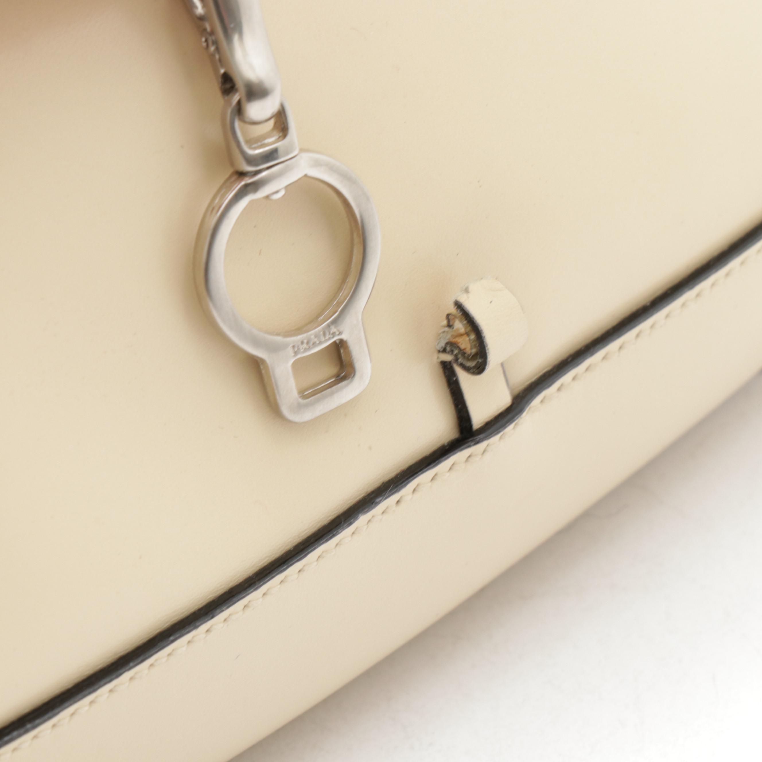 Prada Beige Patent Leather Front Flap Shoulder Bag Trimmed in Black