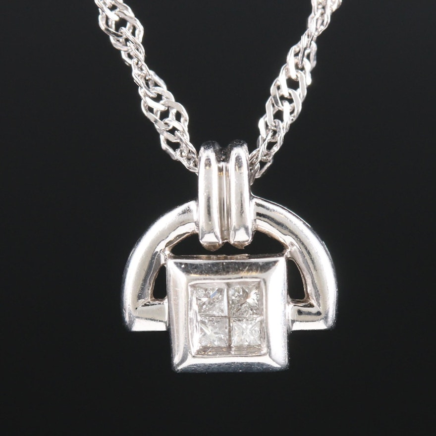 Platinum Diamond Pendant on 10K White Gold Chain Necklace