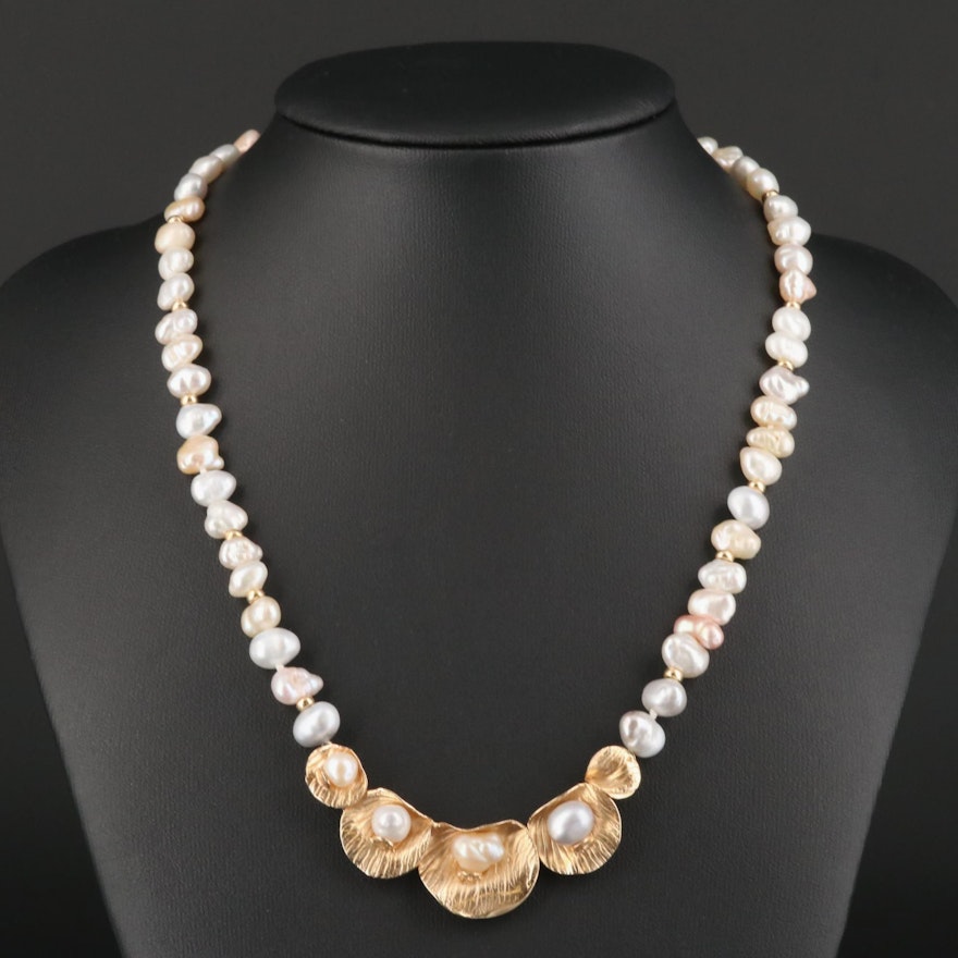 14K Yellow Gold and Cultured Pearl Necklace