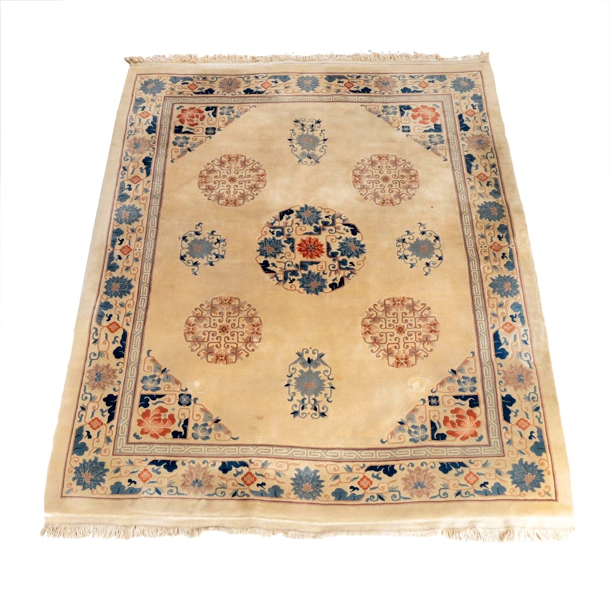 8'0 x10'10 Hand-Knotted Chinese Carved Floral Wool Rug