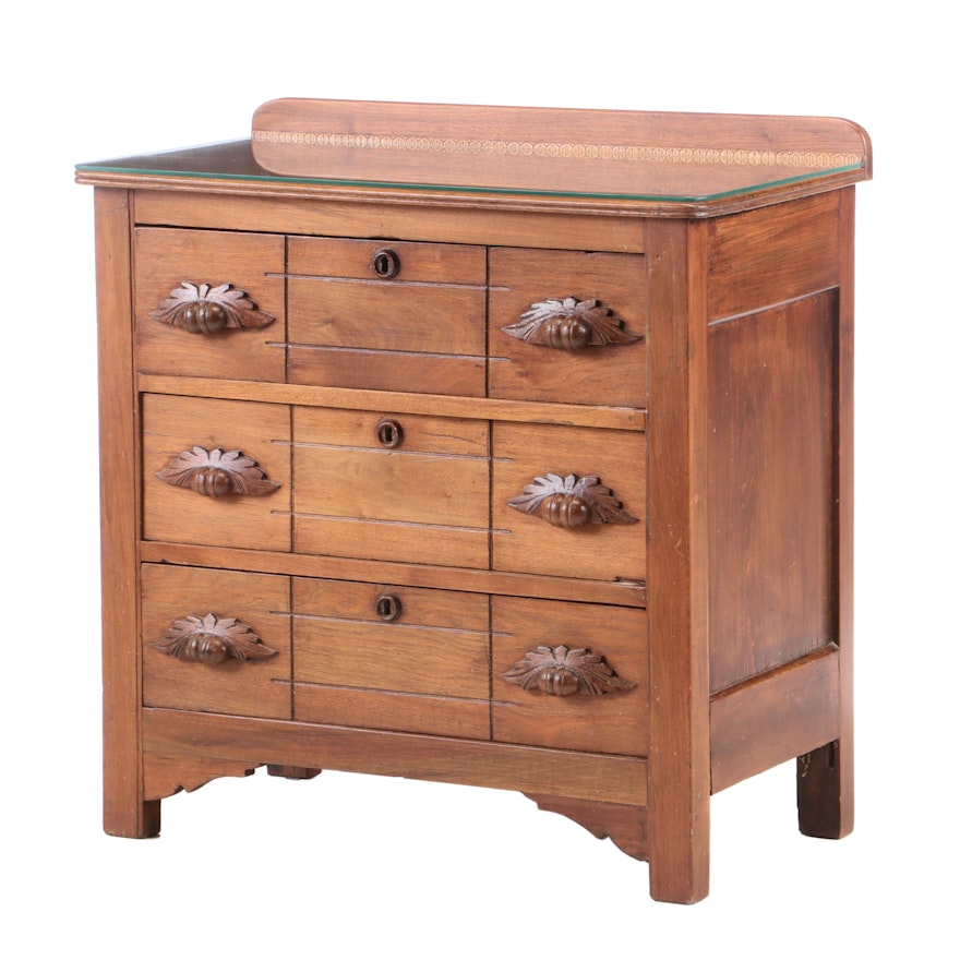 Victorian Carved Walnut Washstand Chest of Drawers, Mid to Late 19th Century