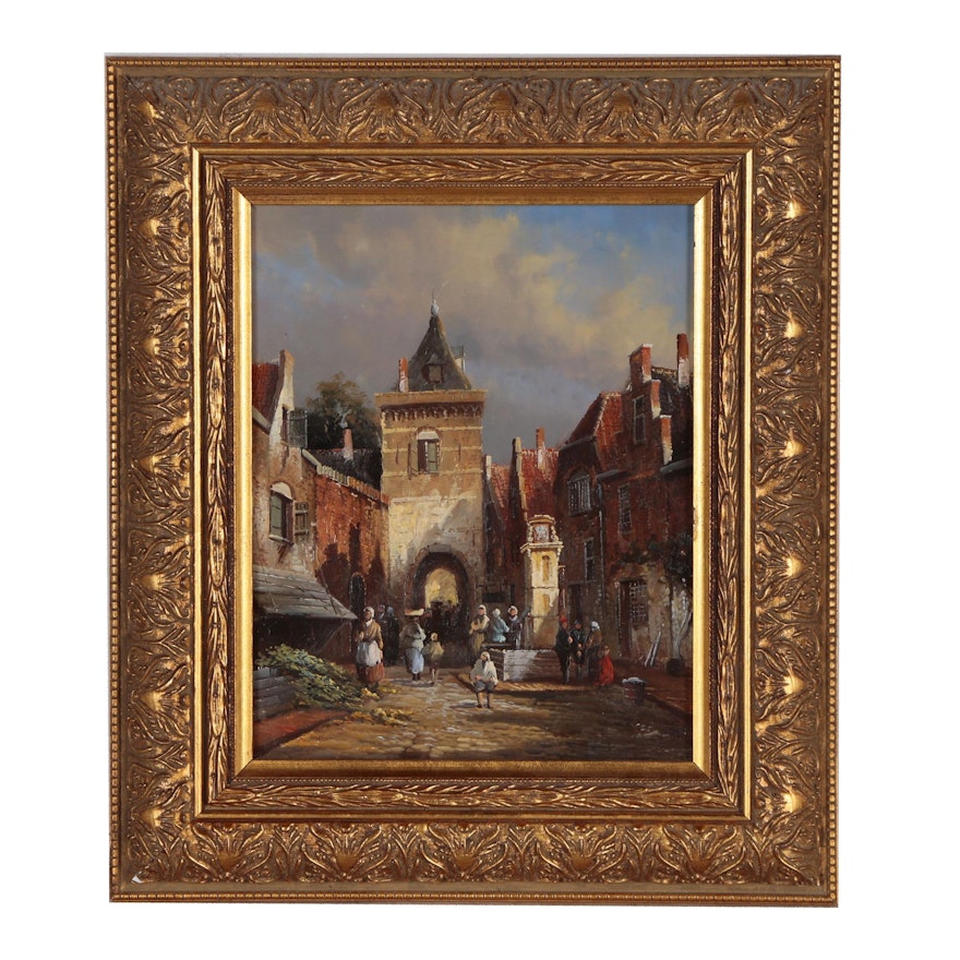 Oil Painting of European Street Scene