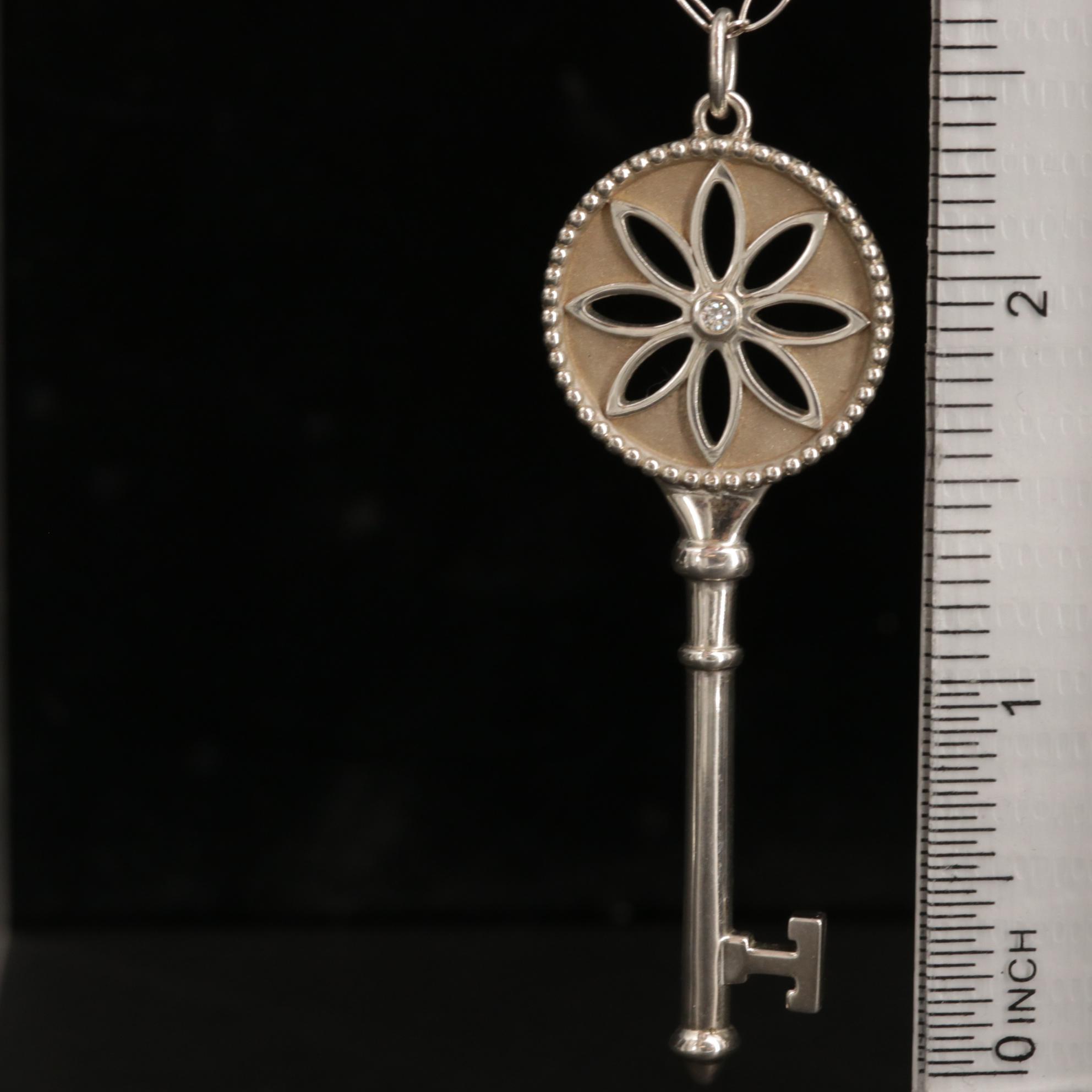 Tiffany & Co. "Daisy Key" Sterling Silver Diamond Pendant Necklace