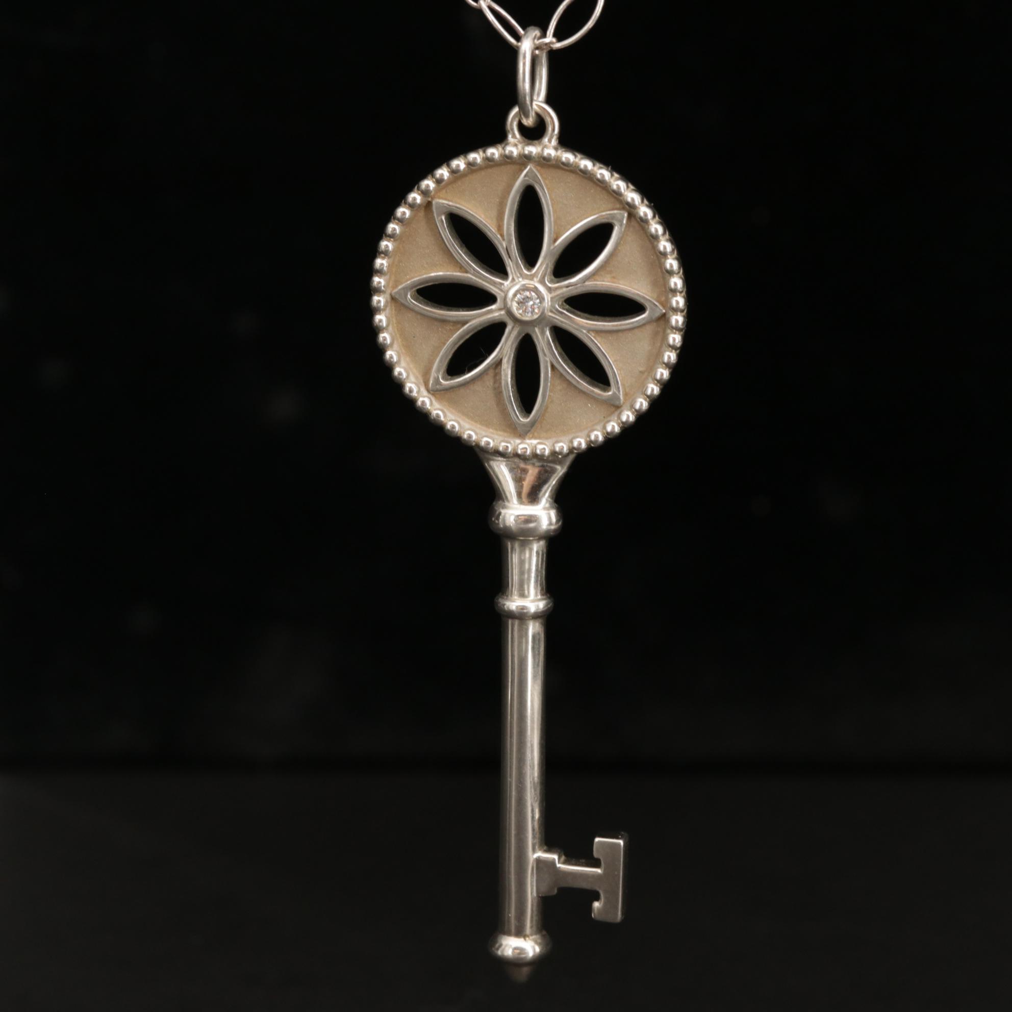 Tiffany & Co. "Daisy Key" Sterling Silver Diamond Pendant Necklace