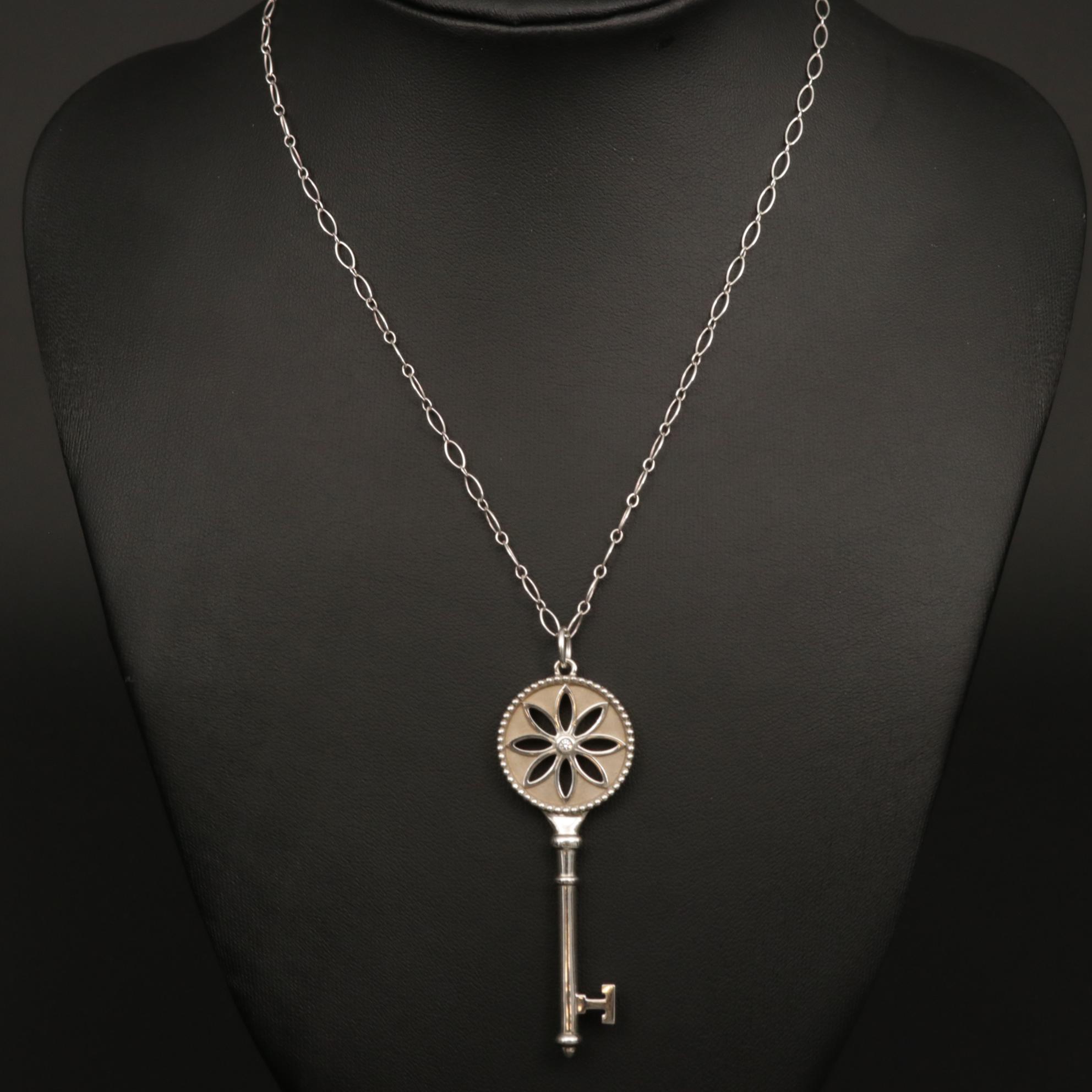 Tiffany & Co. "Daisy Key" Sterling Silver Diamond Pendant Necklace