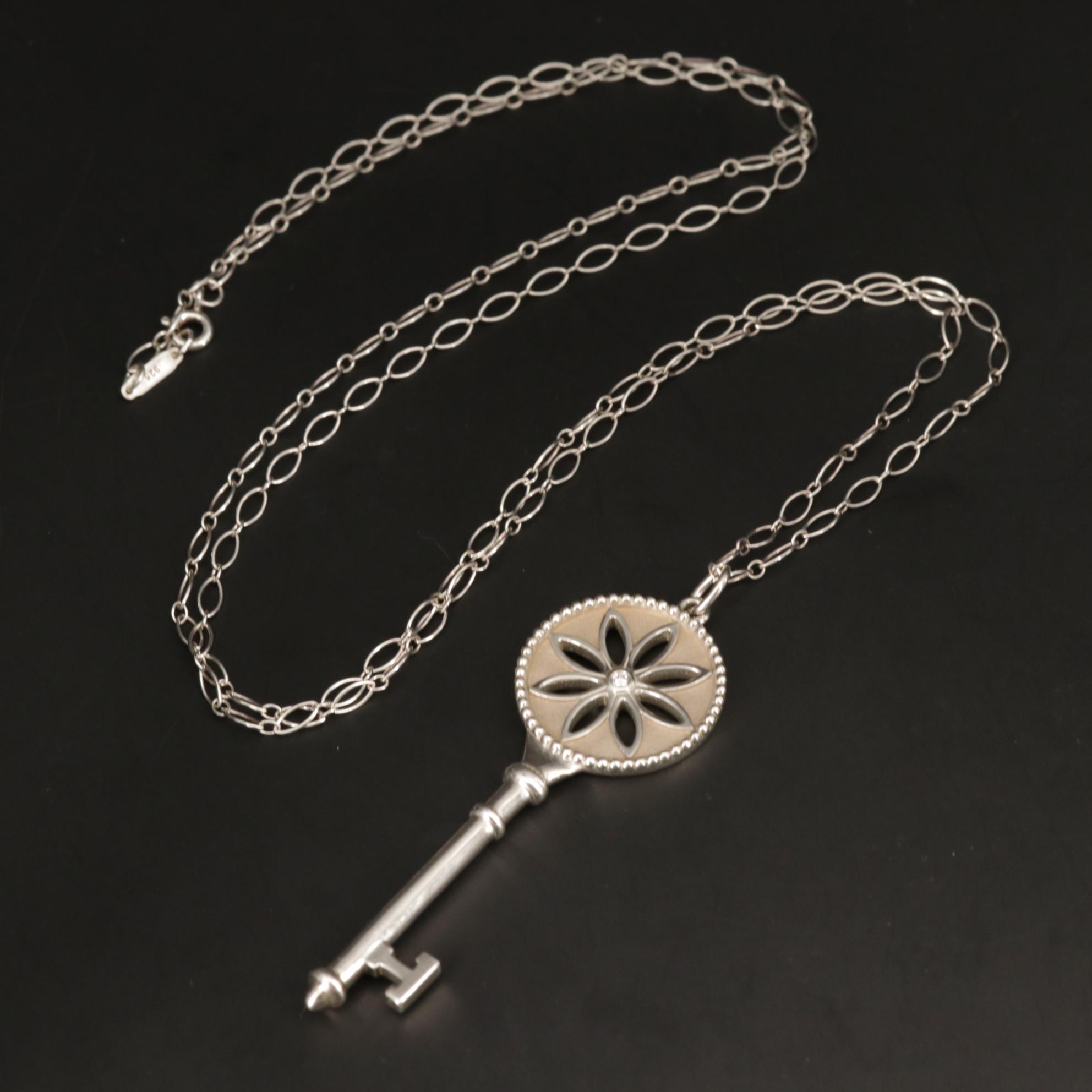 Tiffany & Co. "Daisy Key" Sterling Silver Diamond Pendant Necklace