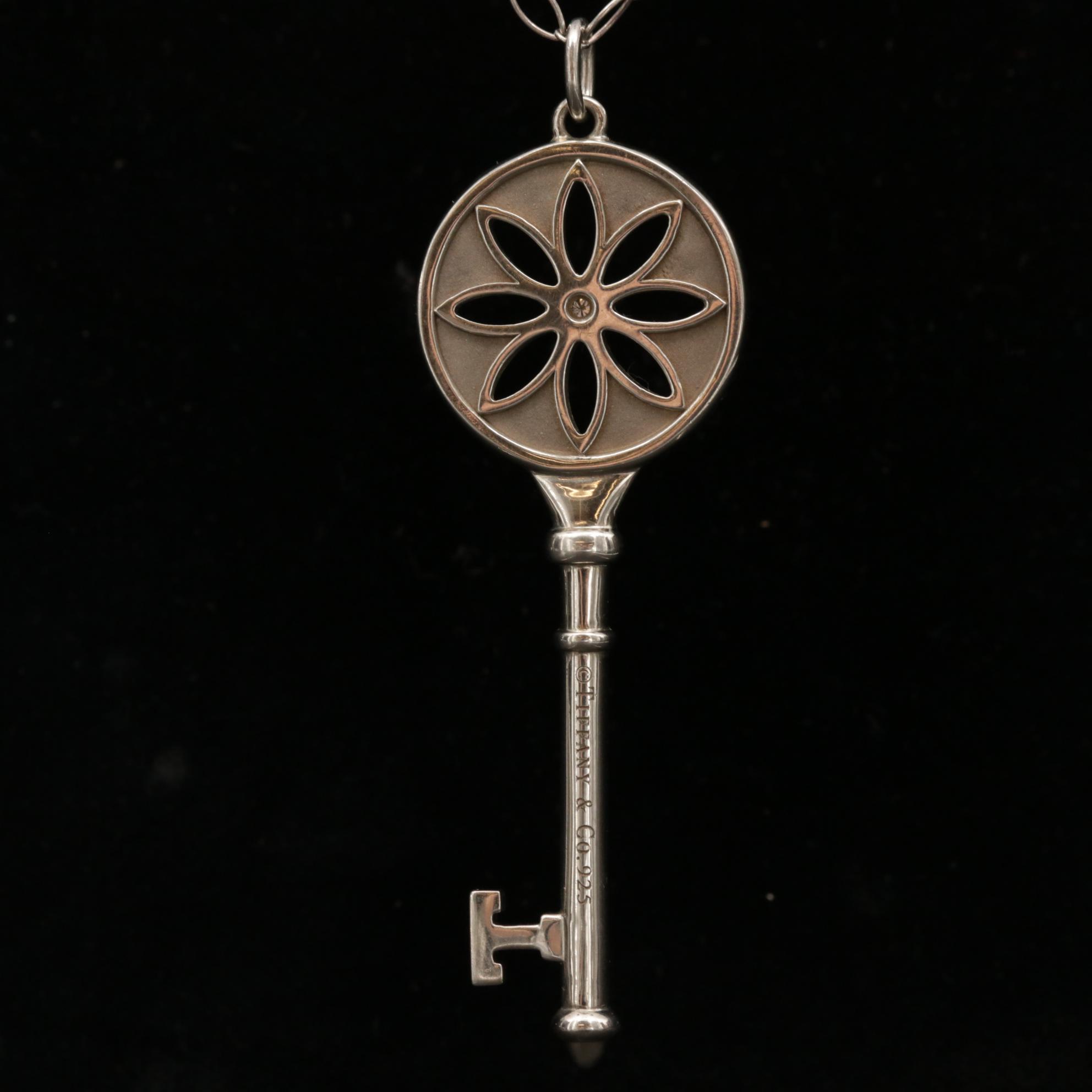 Tiffany & Co. "Daisy Key" Sterling Silver Diamond Pendant Necklace