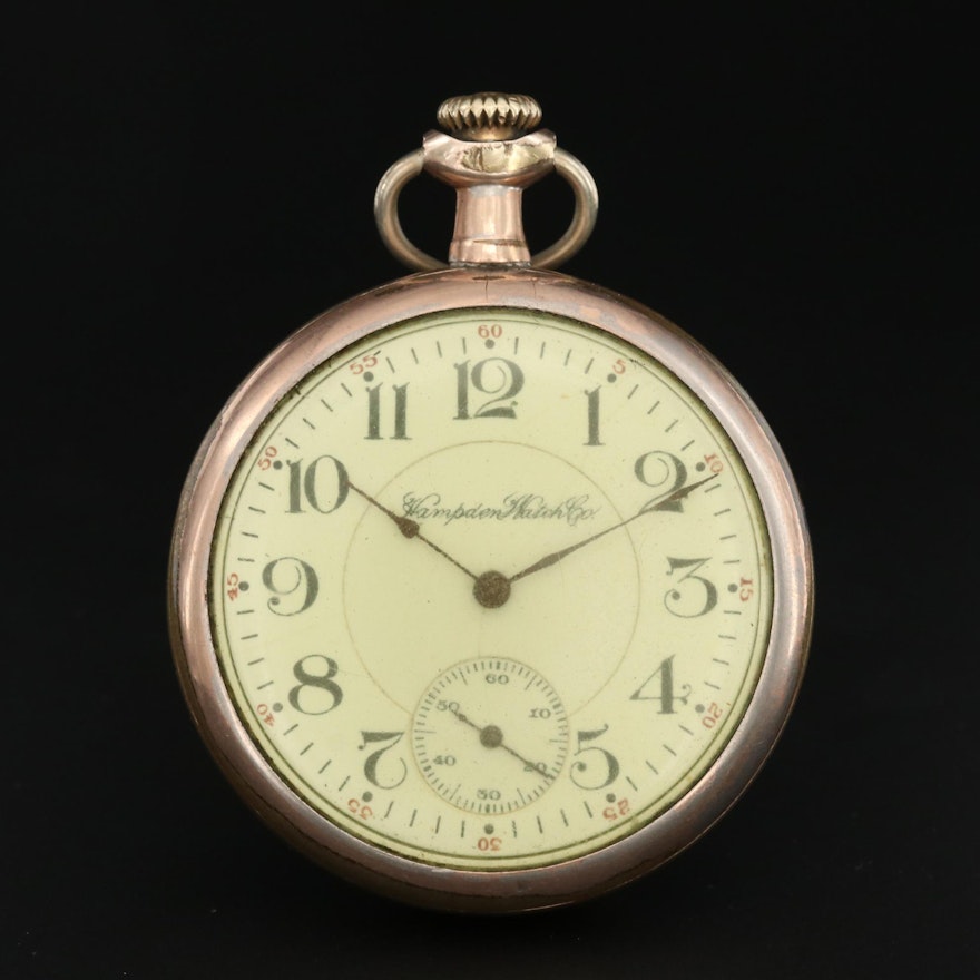 Antique Hampden Gold Filled Open Face Pocket Watch, 1912