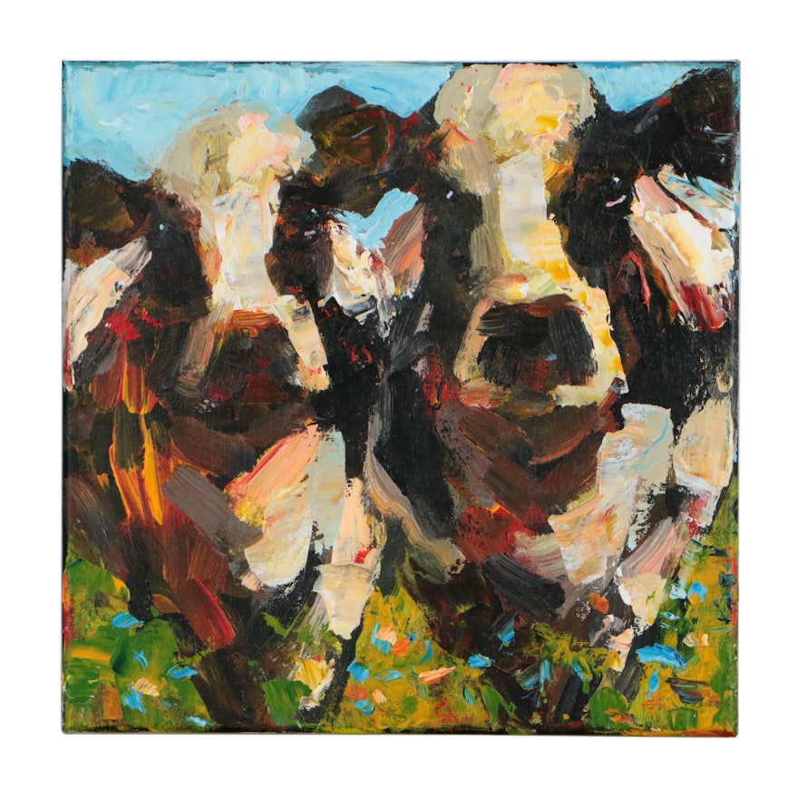 Elle Raines Acrylic Painting of Cows