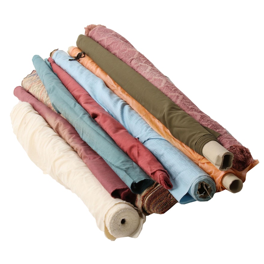 Midweight Woven Fabric Bolts Including Damask, Brocade and Twill