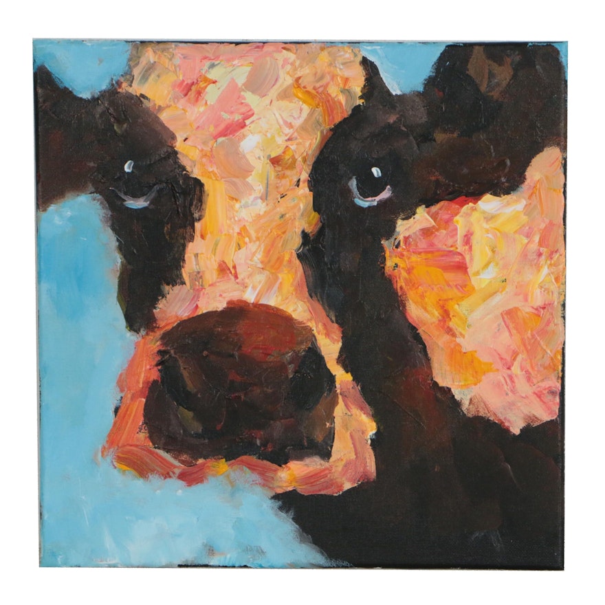 Elle Raines Acrylic Painting of Cow