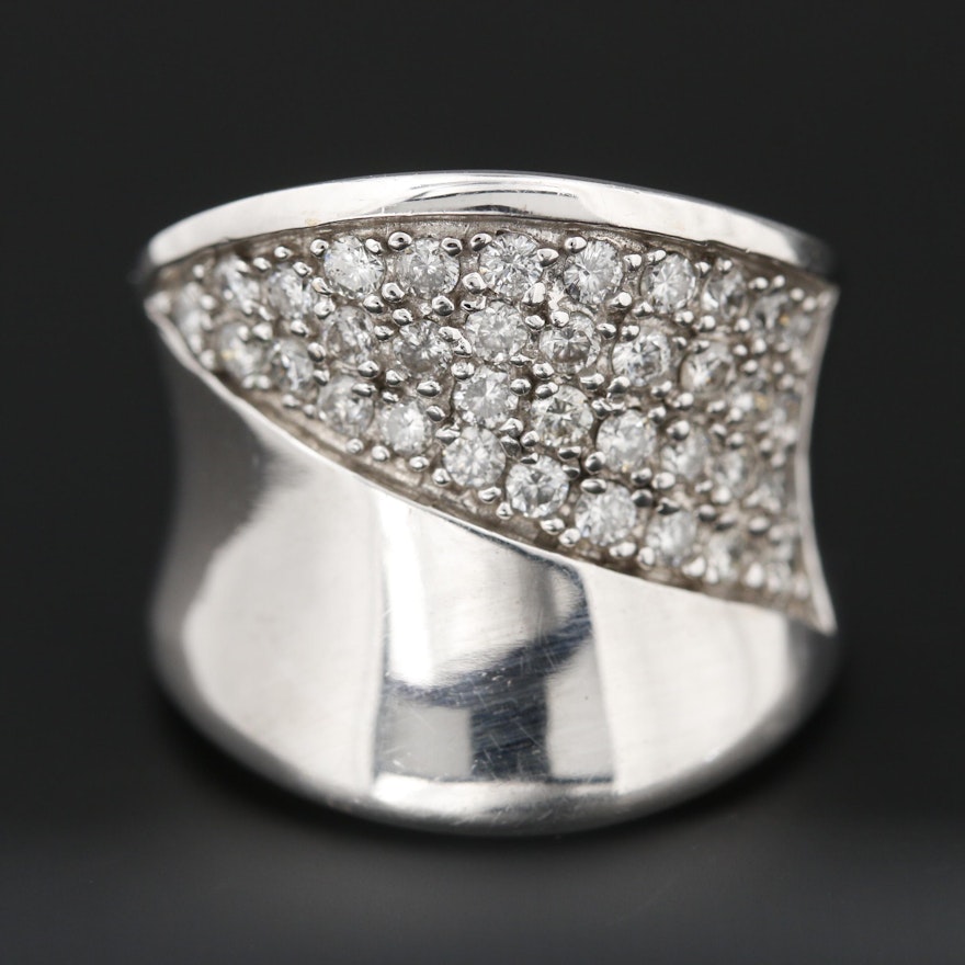 14K White Gold Diamond Concave Ring