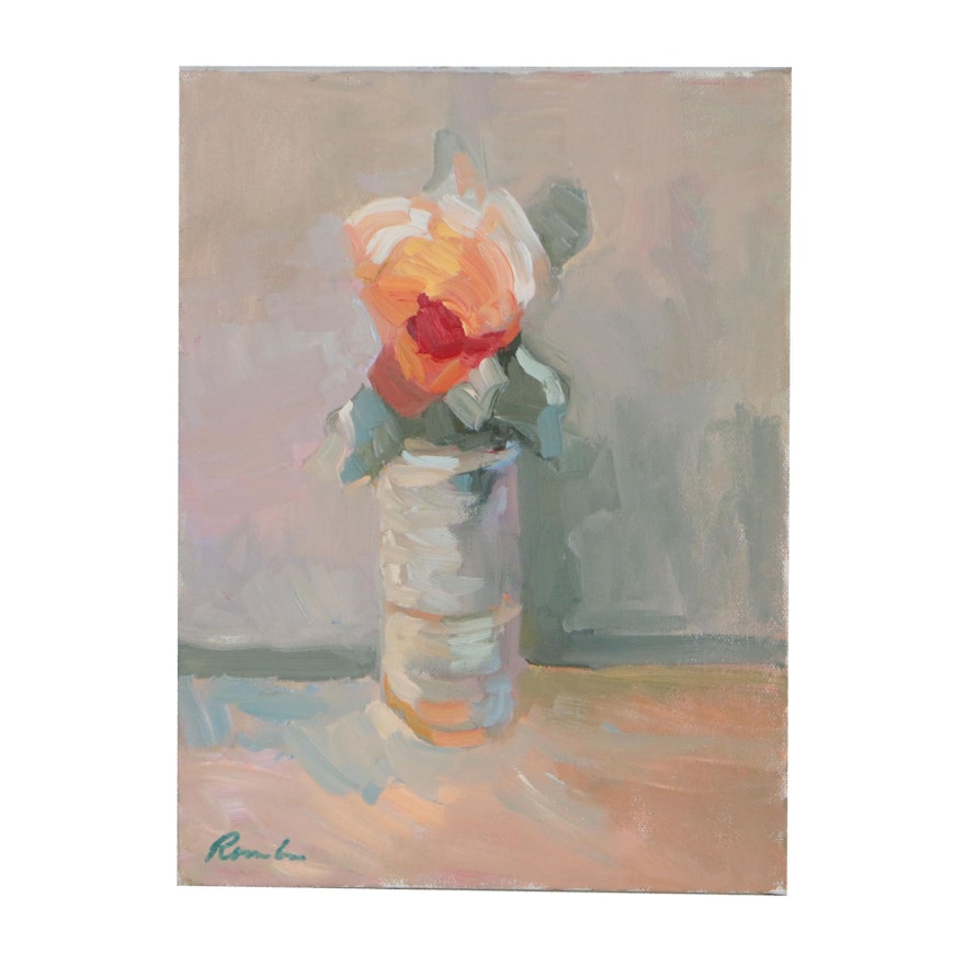 Sally Rosenbaum Vase with Flower Oil Painting