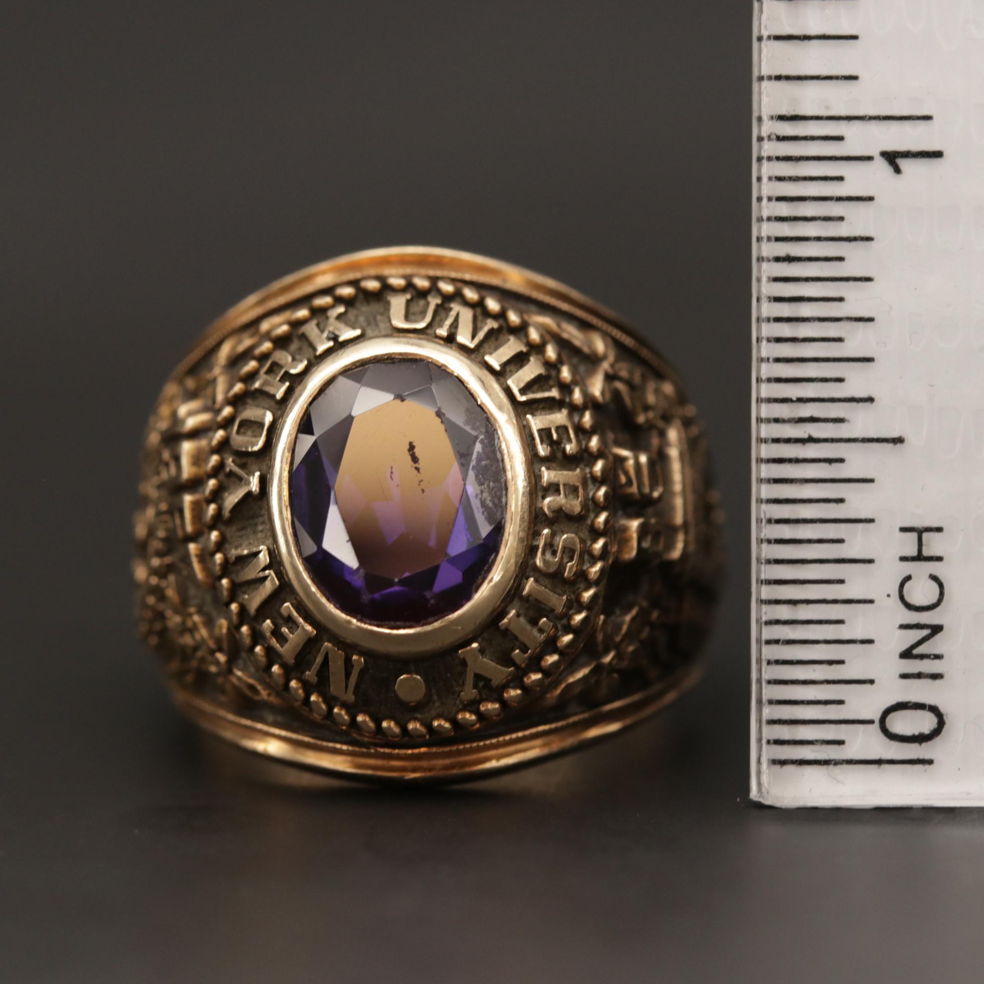 Vintage 10K Yellow Gold Sapphire New York University Class Ring