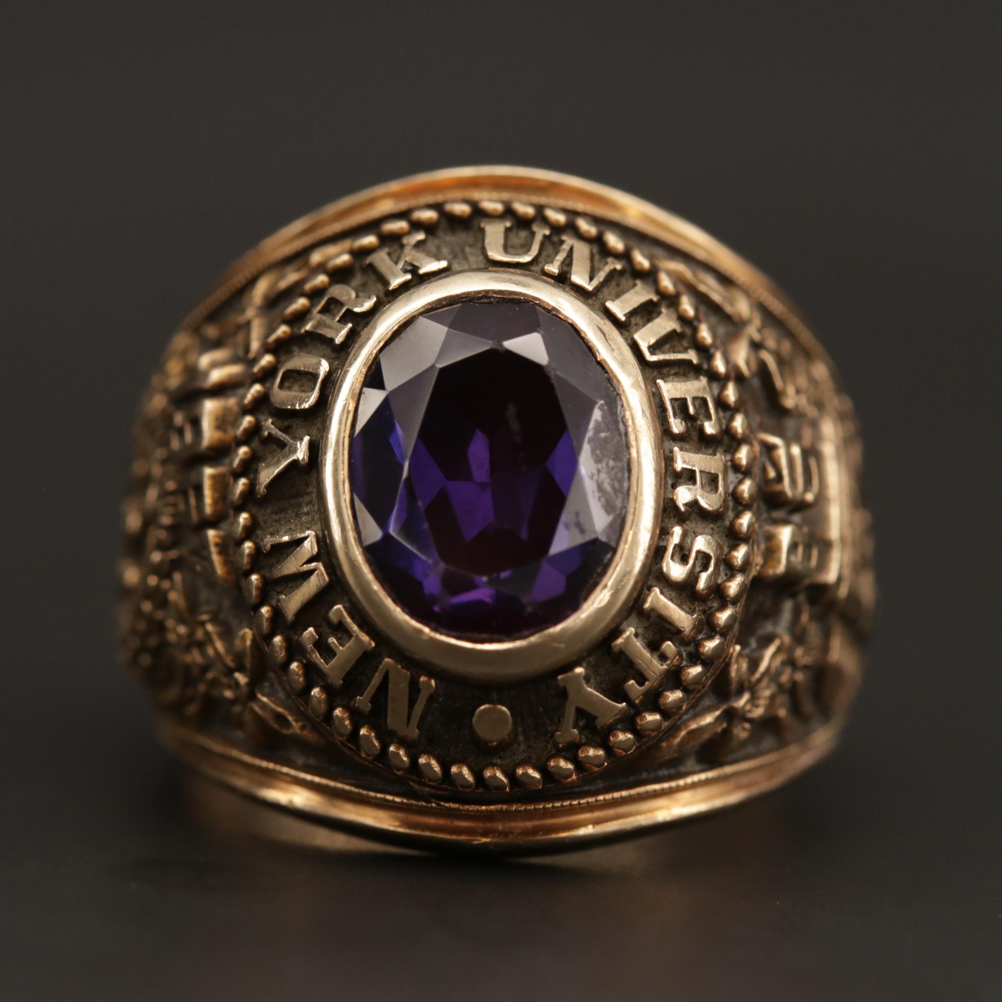 Vintage 10K Yellow Gold Sapphire New York University Class Ring