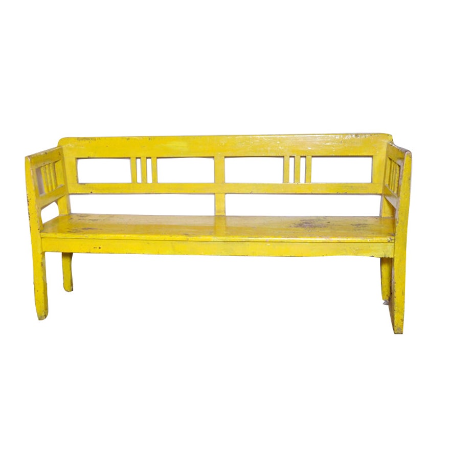 Yellow Painted Pine Bench, Early 20th Century