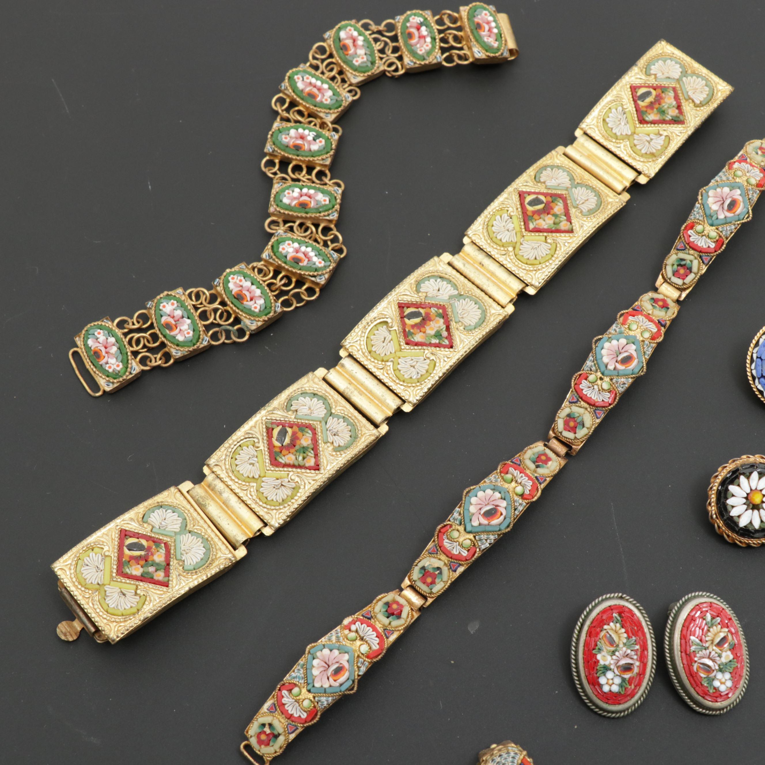 Vintage Italian Micro Mosaic Bracelets and Earrings