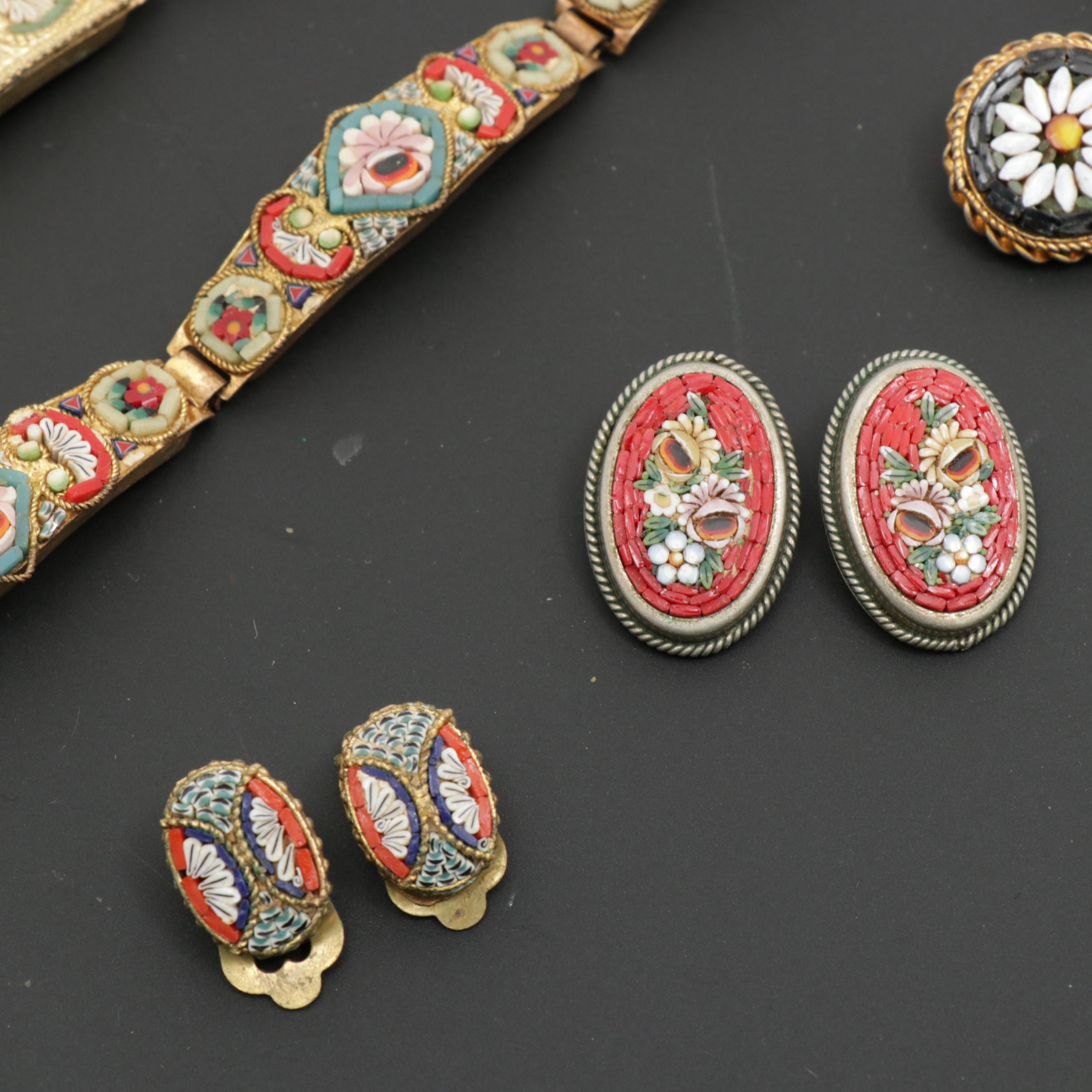 Vintage Italian Micro Mosaic Bracelets and Earrings