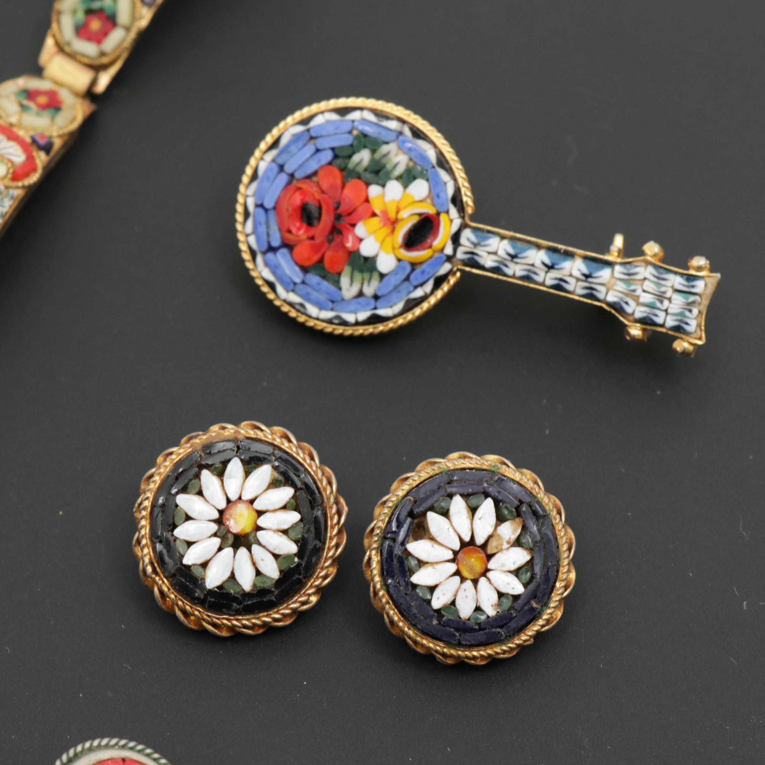 Vintage Italian Micro Mosaic Bracelets and Earrings