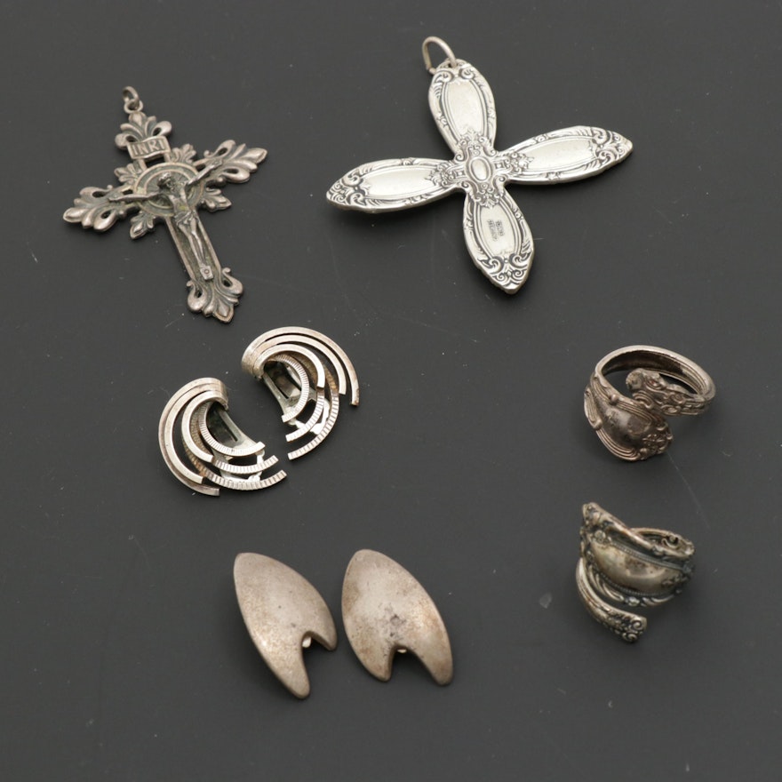 Vintage Sterling Jewelry with Aarre Krogh Earrings and Towle Cross Pendant