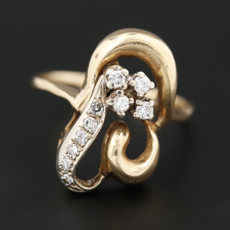 14K Yellow Gold Diamond Asymmetrical Ring