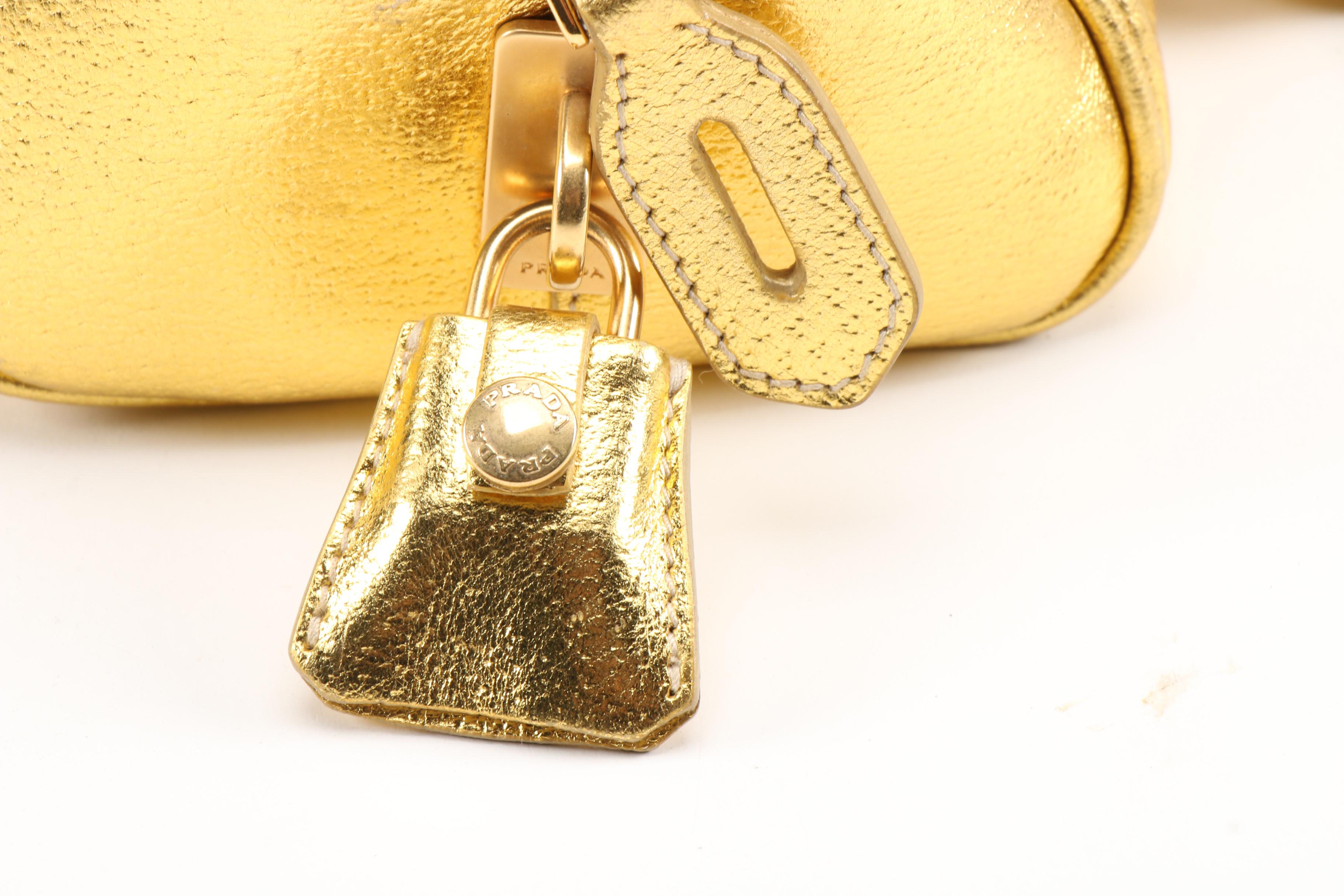 Prada Boston Bag in Woven Straw and Metallic Gold Leather