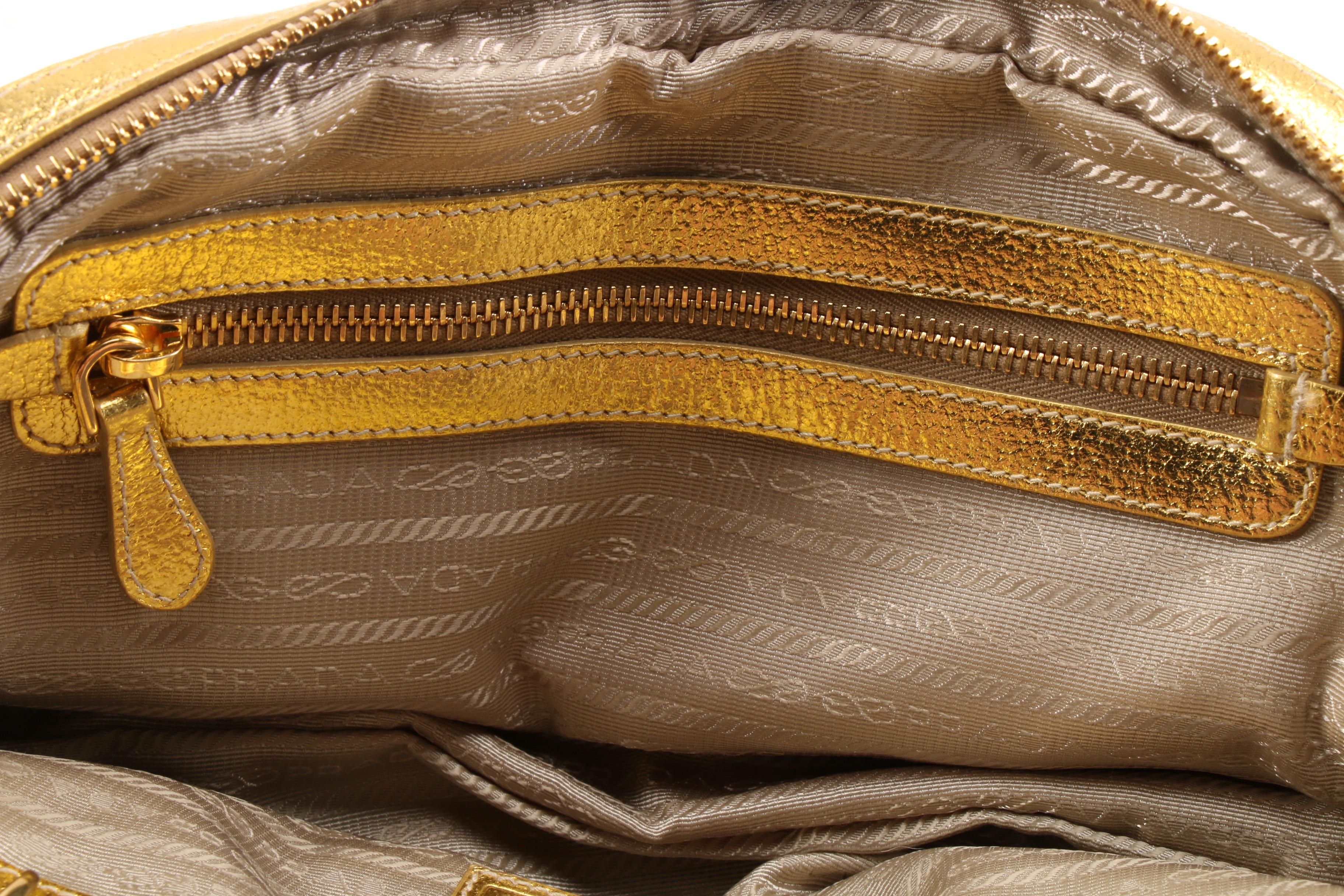 Prada Boston Bag in Woven Straw and Metallic Gold Leather