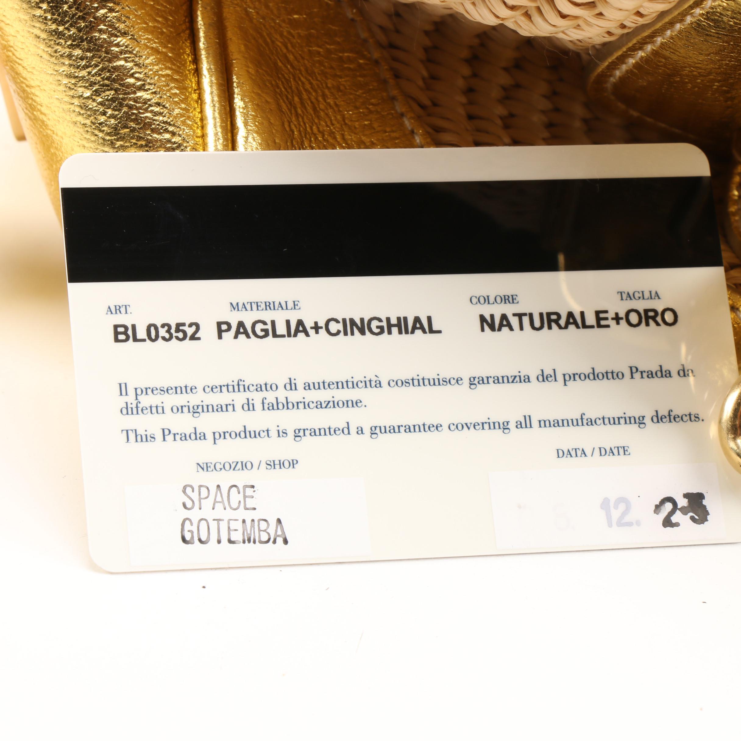 Prada Boston Bag in Woven Straw and Metallic Gold Leather