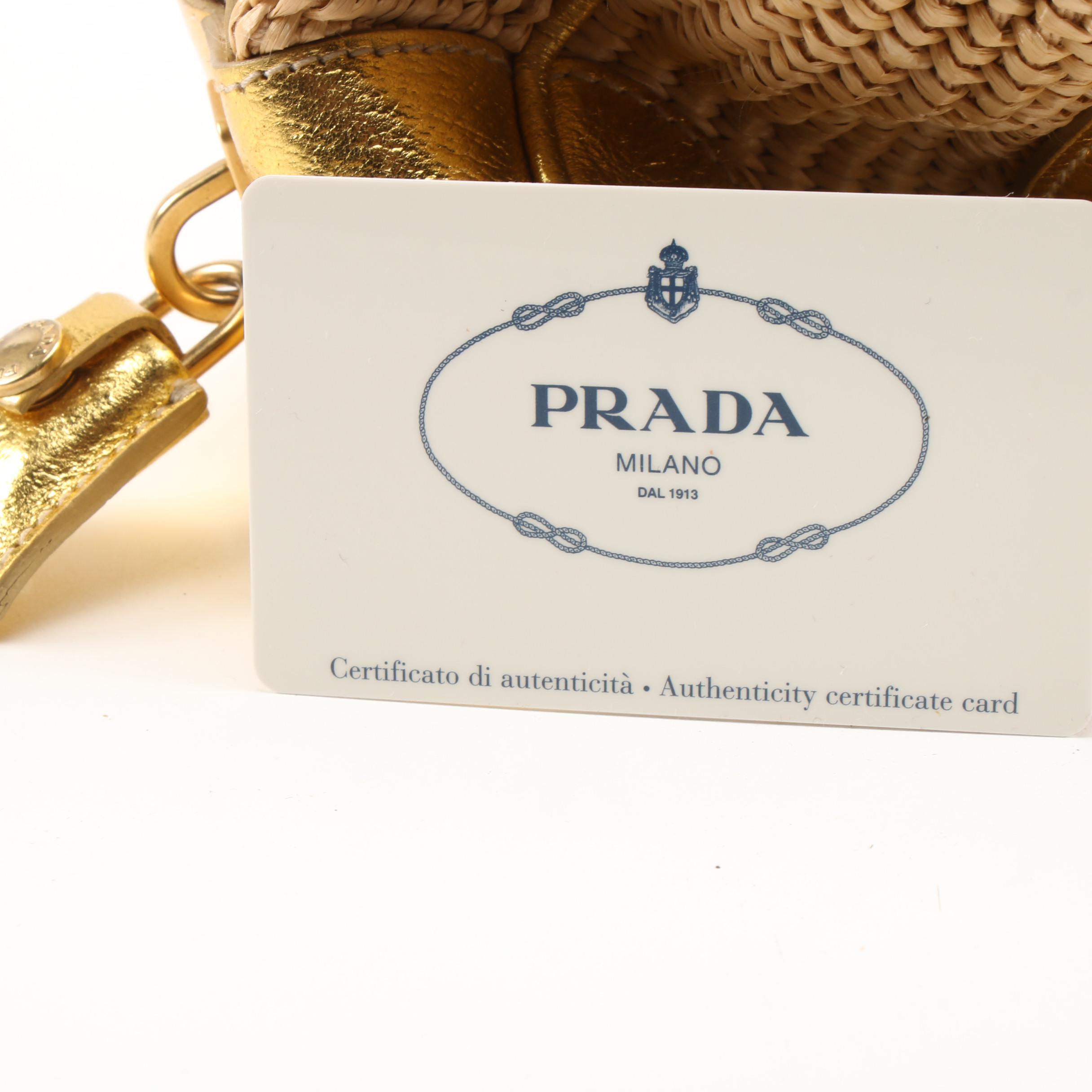 Prada Boston Bag in Woven Straw and Metallic Gold Leather