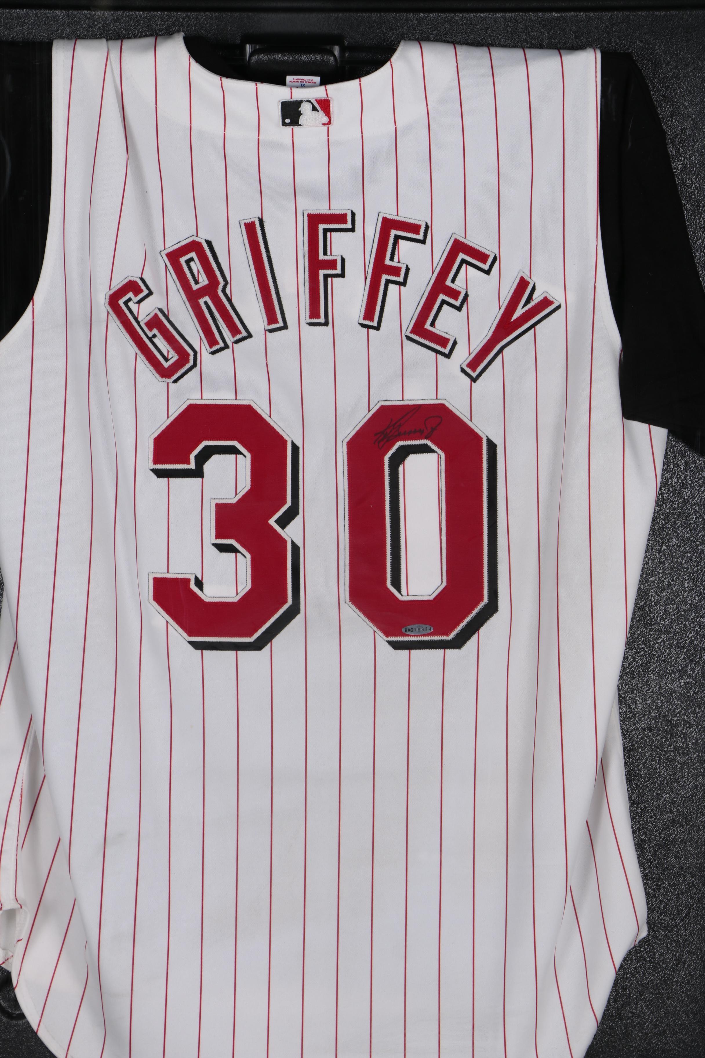 Ken Griffey Jr. Signed Cincinnati Reds Baseball Jersey in Shadow Box Frame, UD