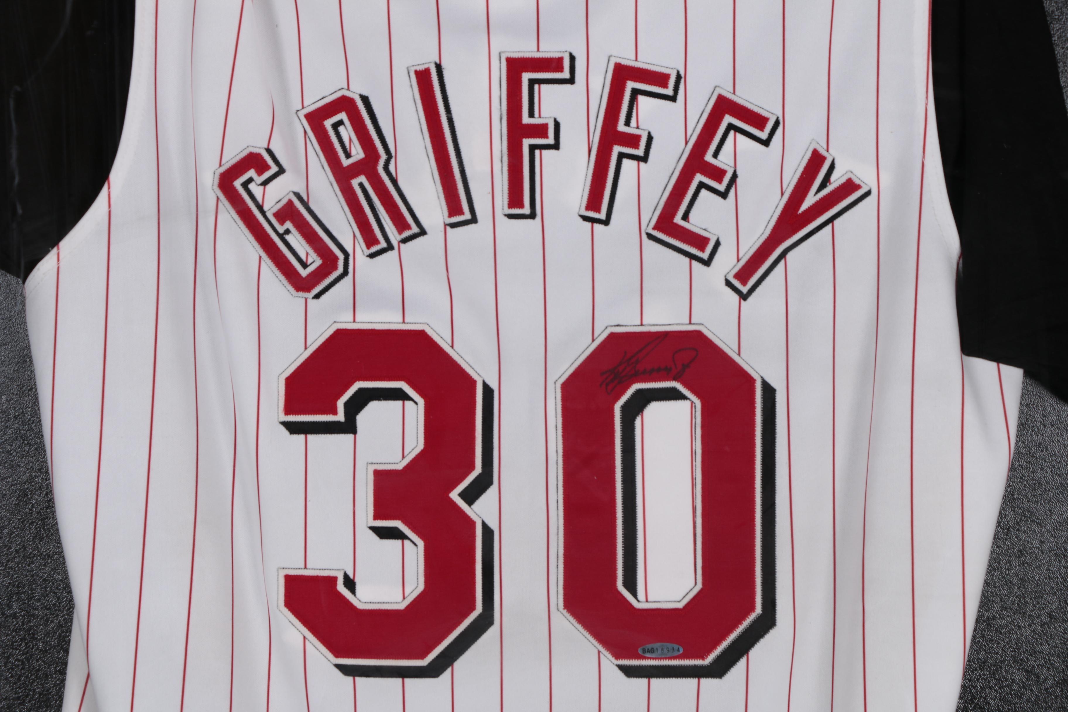 Ken Griffey Jr. Signed Cincinnati Reds Baseball Jersey in Shadow Box Frame, UD