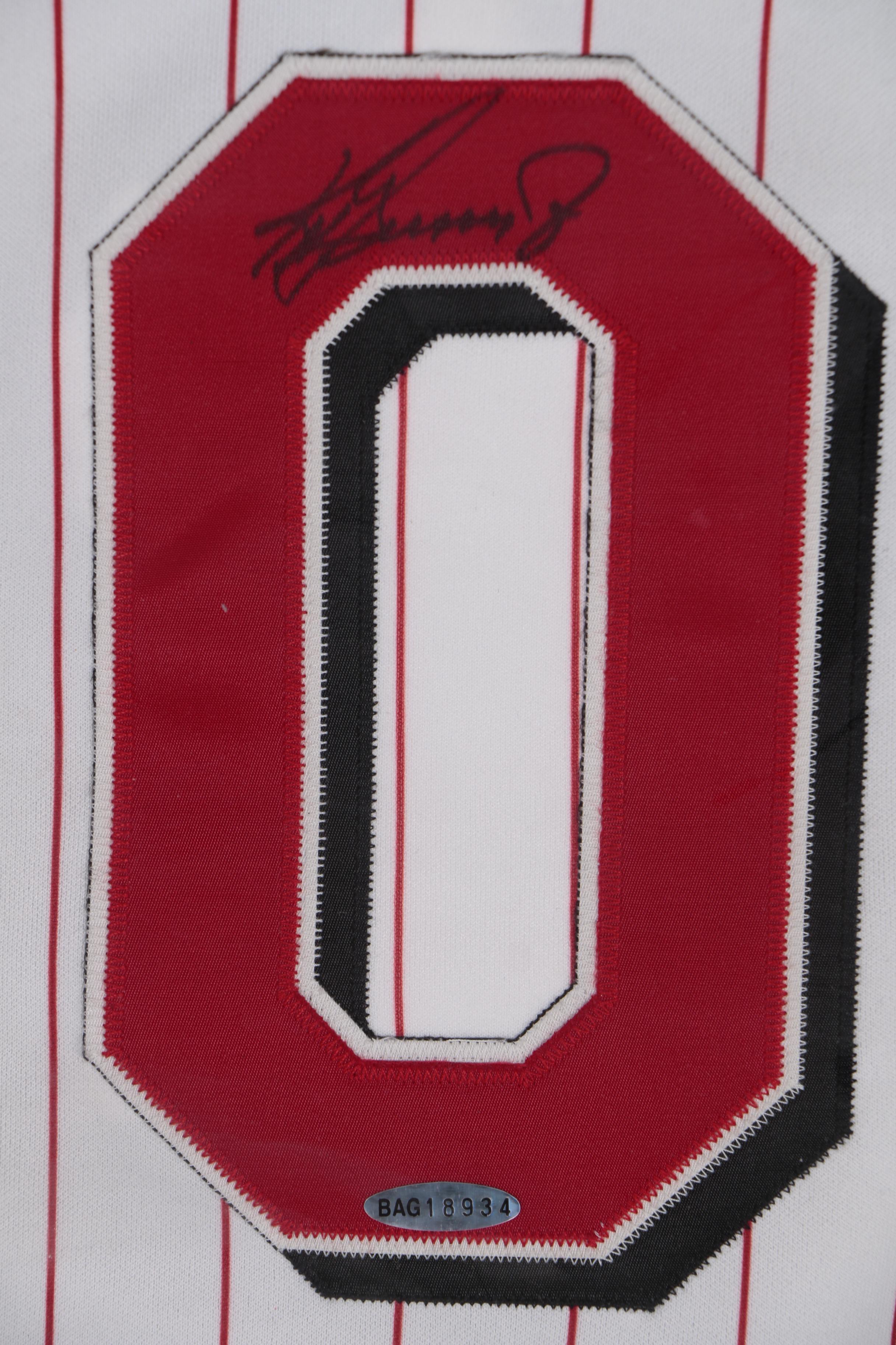 Ken Griffey Jr. Signed Cincinnati Reds Baseball Jersey in Shadow Box Frame, UD
