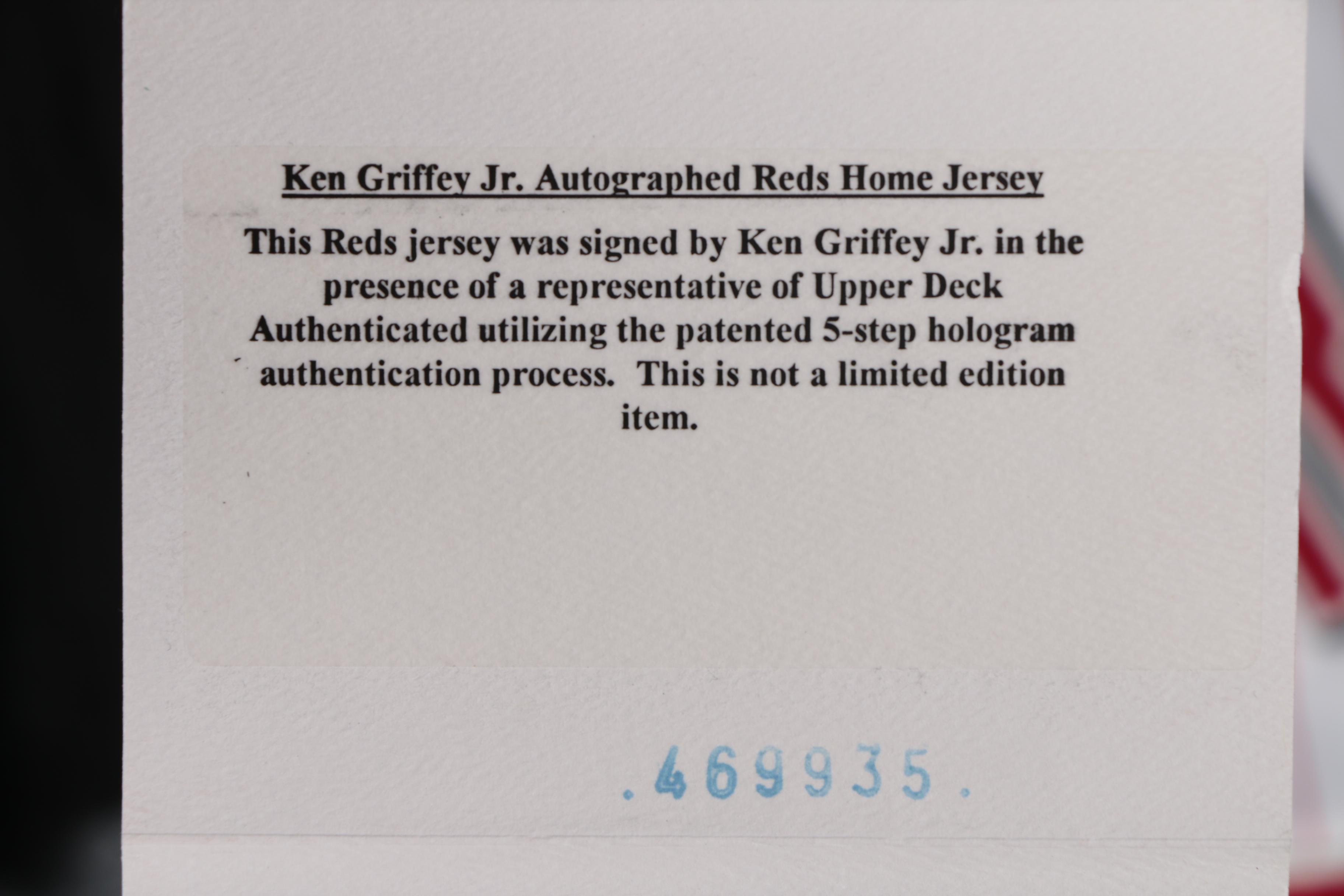 Ken Griffey Jr. Signed Cincinnati Reds Baseball Jersey in Shadow Box Frame, UD
