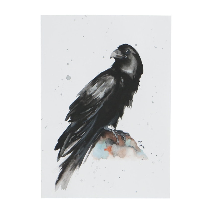 Anne Gorywine Watercolor Portrait of Crow