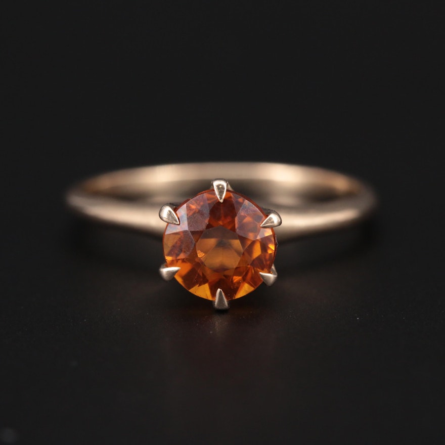 14K Yellow Gold Citrine Solitaire Ring